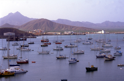 Yachts in Porto Grande, Mindelo, on the island of São Vicente. Tourism is a major and growing source of income for the islands.