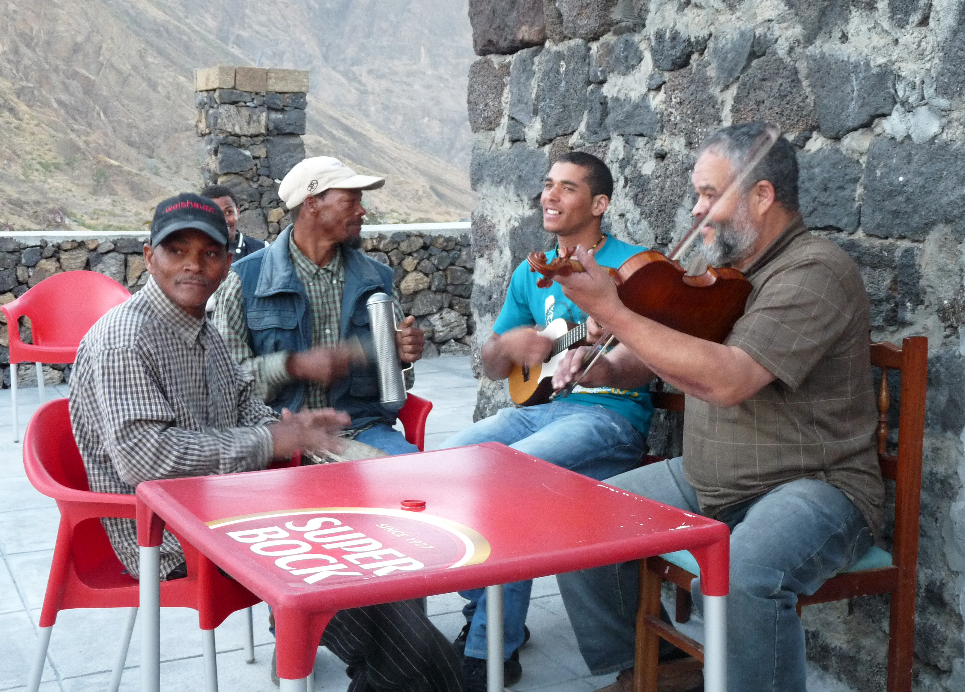 A group of musicians in Chã das Caldeiras, Fogo. Music is a cornerstone of Cape Verdean culture.