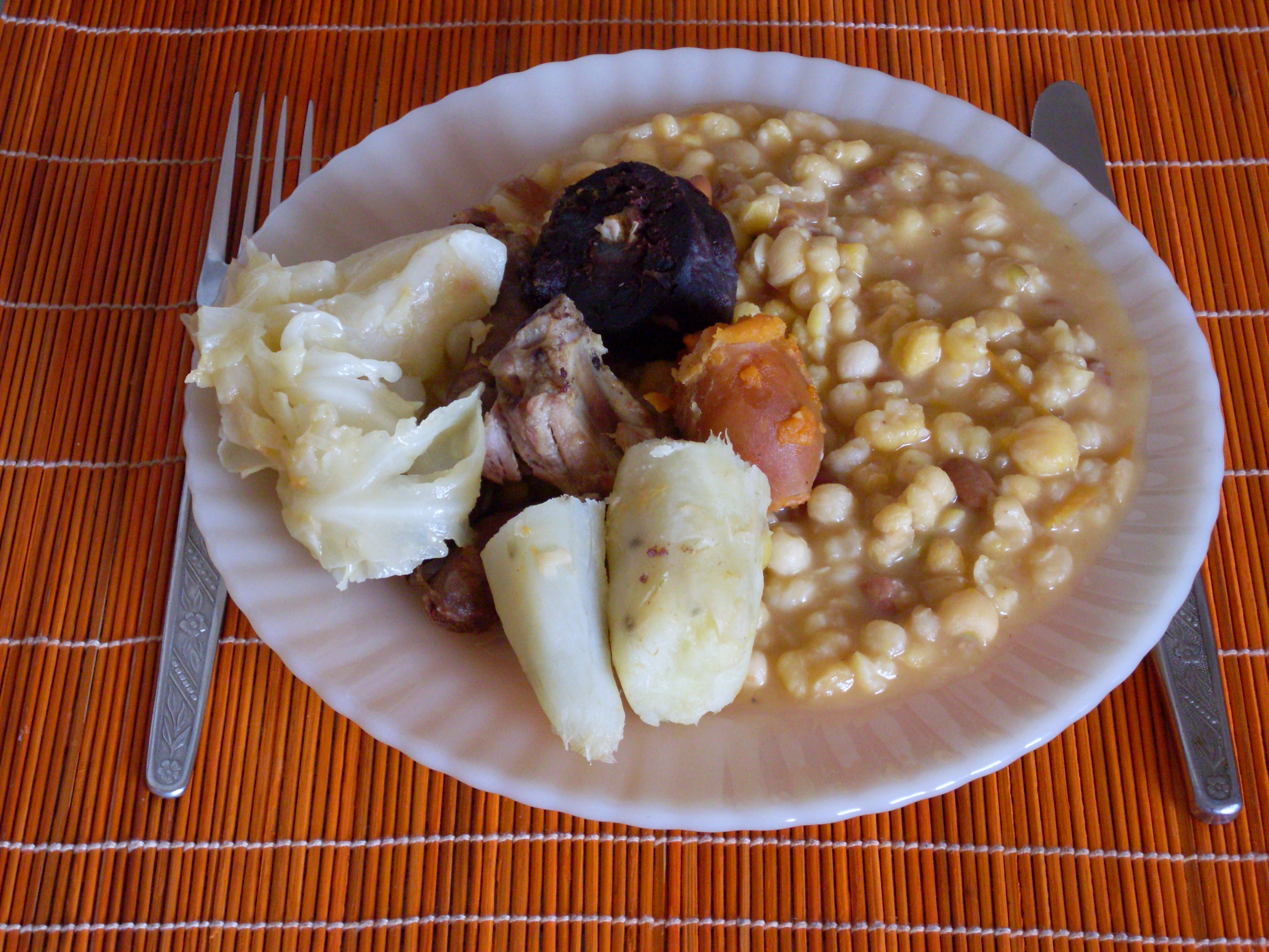 Cachupa, the national dish of Cape Verde, a hearty stew of corn, beans, and meat or fish.