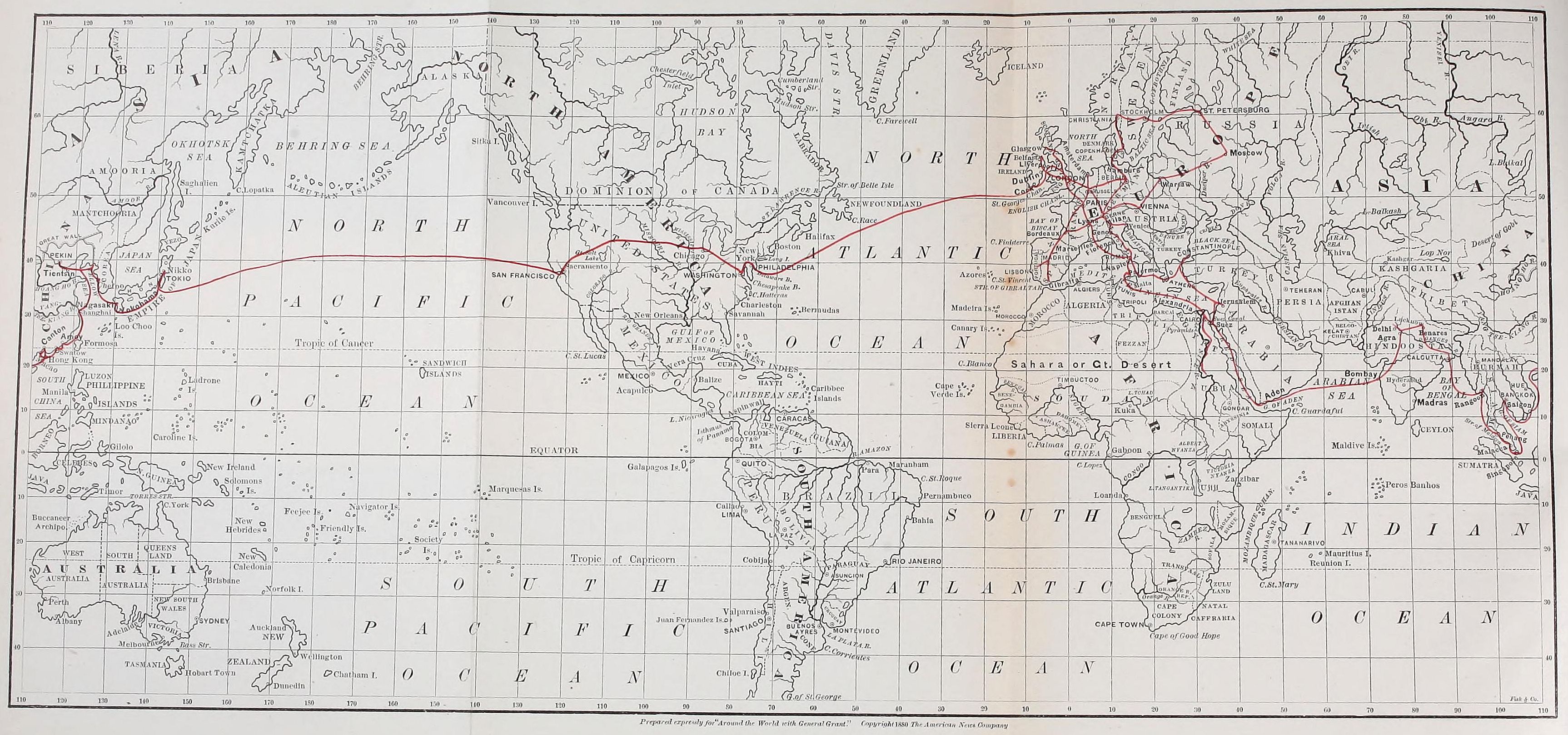 J. S. 켐프가 1879년에 그린 그랜트의 세계 순방 지도