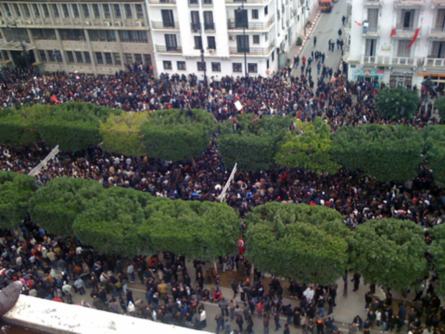 Tunis on January 14, 2011, during the Tunisian Revolution.