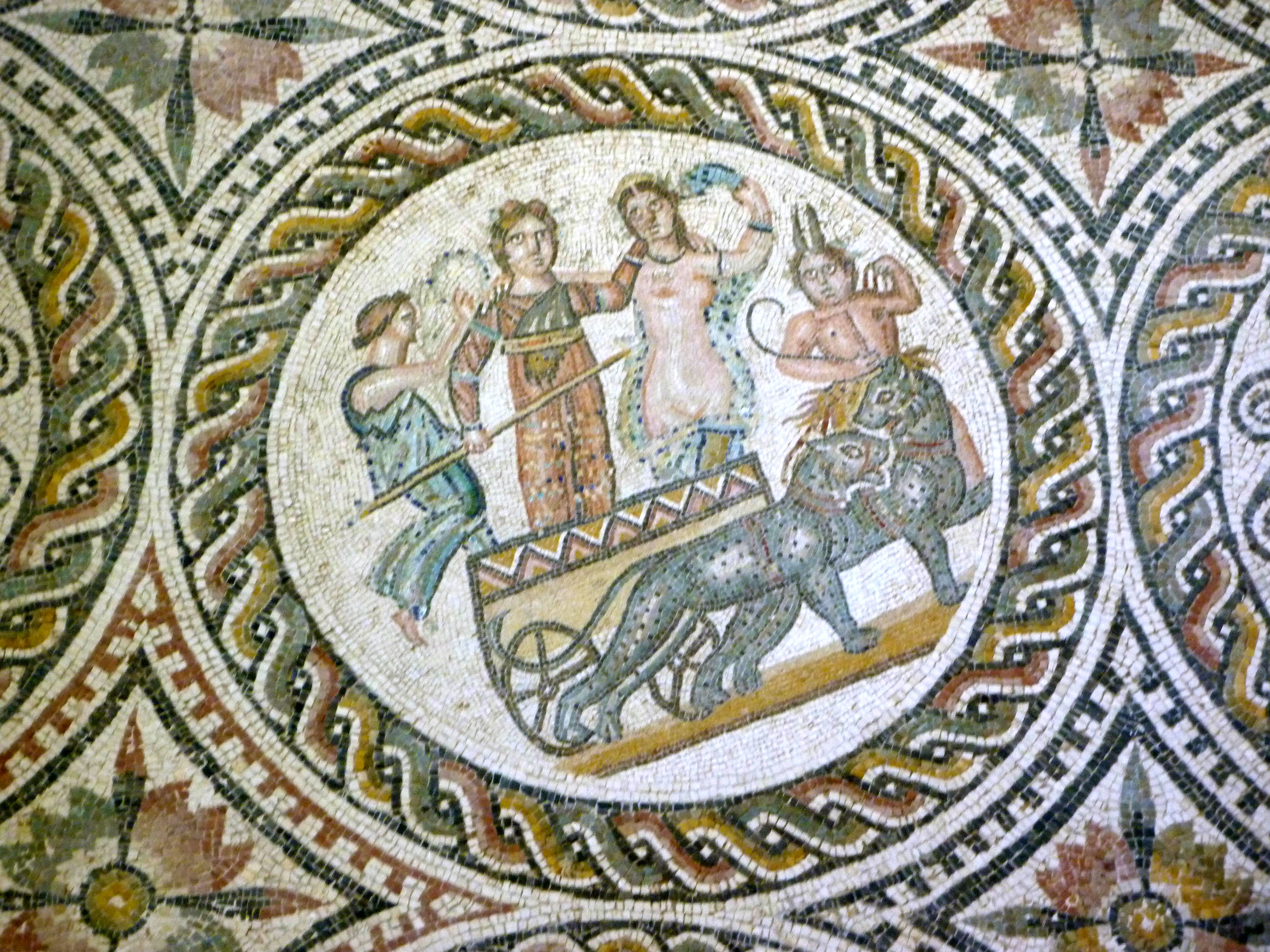 Ancient Roman mosaic in Sabratha, another of Libya's UNESCO World Heritage sites, showcasing the artistic achievements of the Roman era in North Africa.