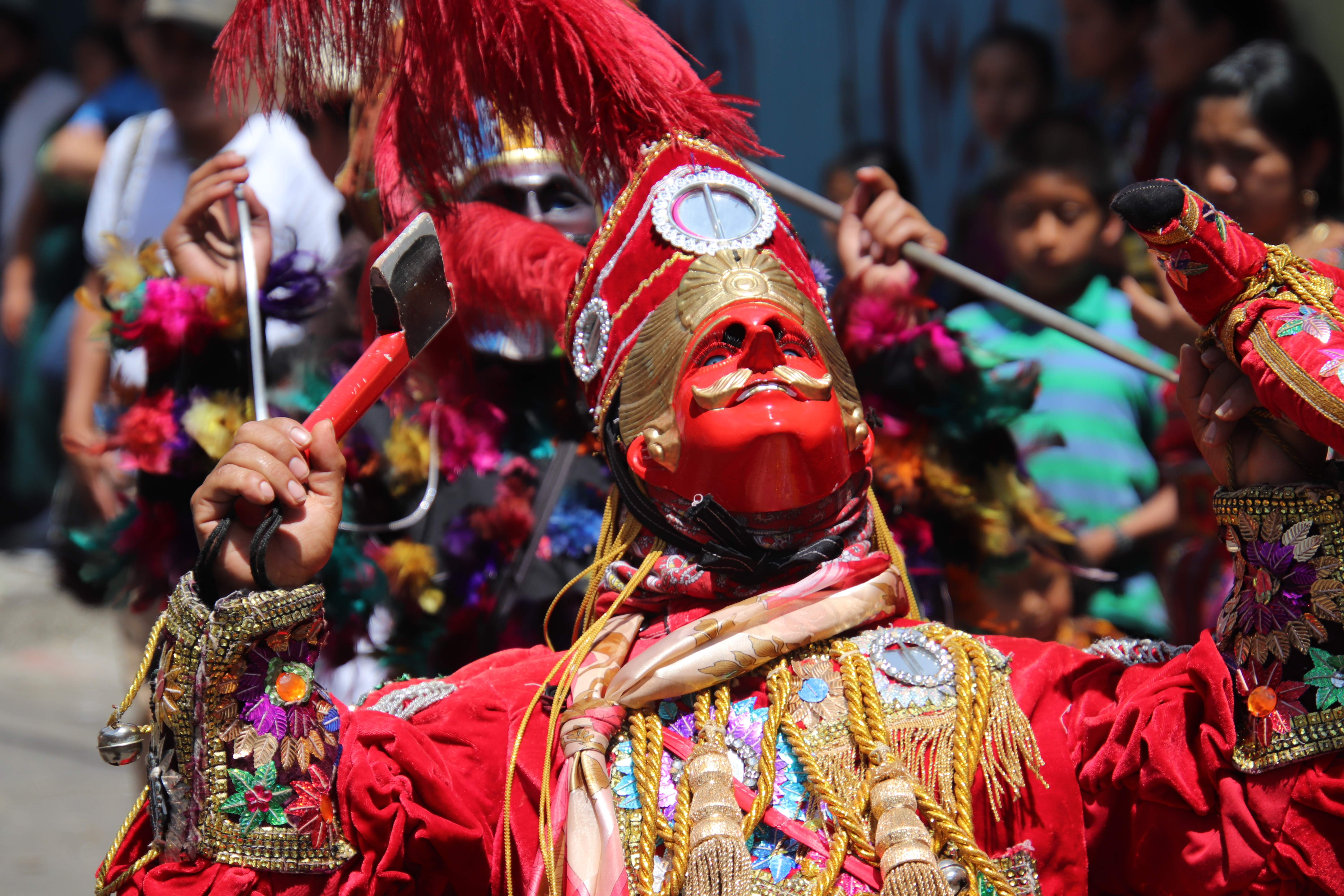 Traditional dance of the conquest, a common cultural expression in Guatemala.