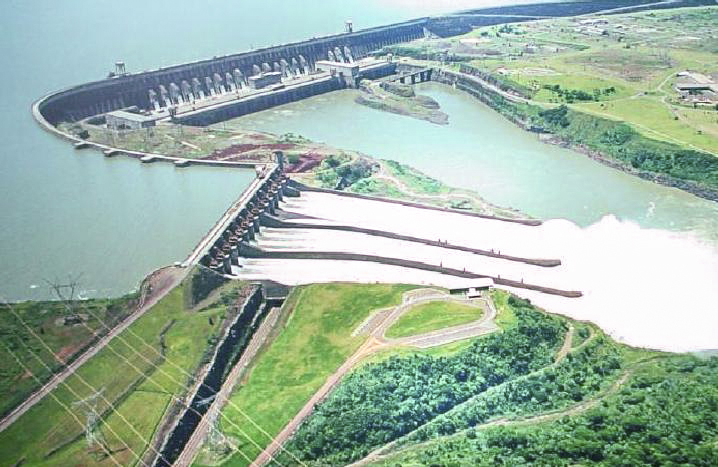 Aerial view of the Itaipu Dam, a major hydroelectric facility shared with Brazil on the Paraná River.