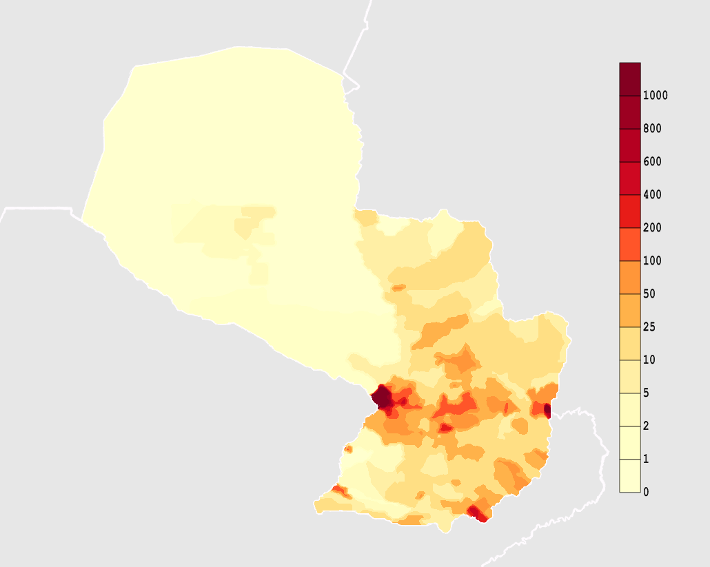 Paraguay population density (people per km²)