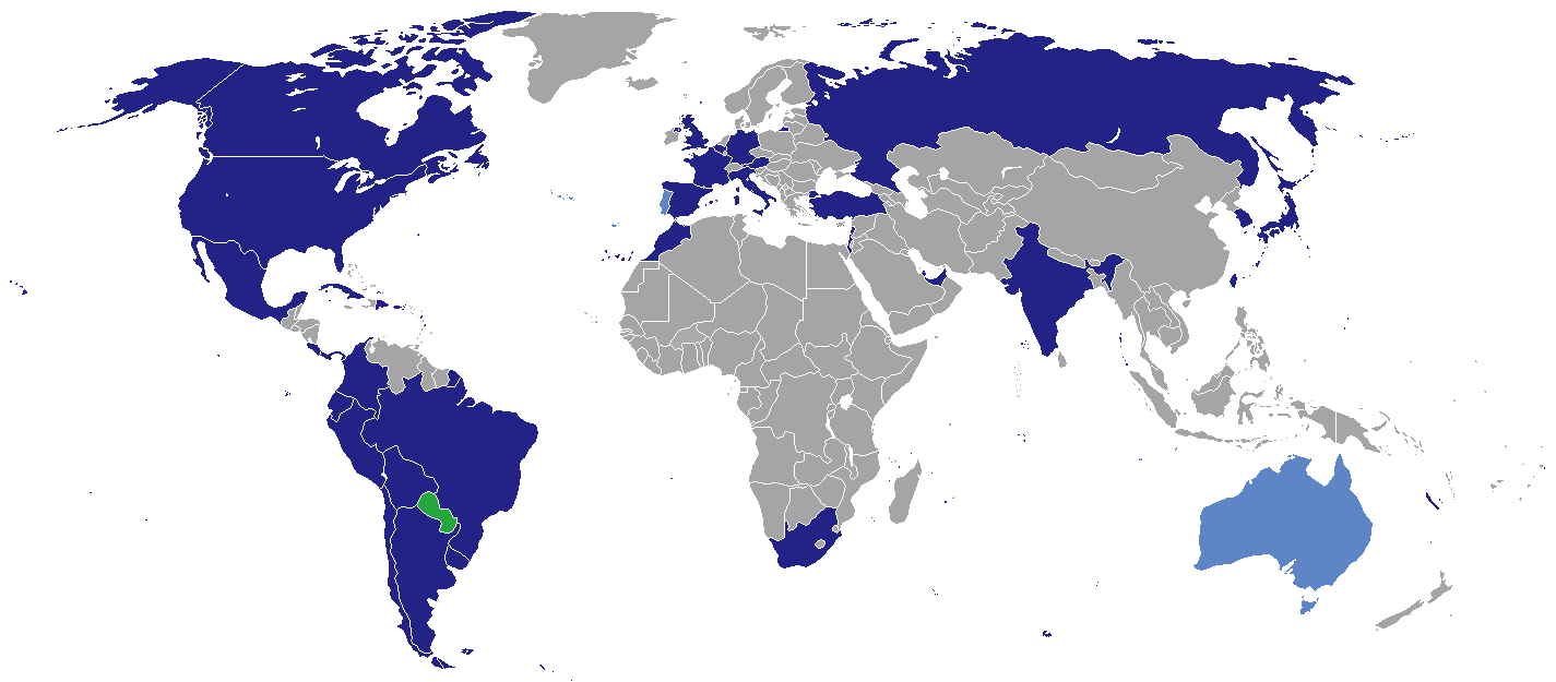 Map of countries with Paraguayan diplomatic missions.
