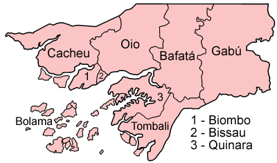 Peta wilayah administratif Guinea-Bissau, menunjukkan 8 region dan 1 sektor otonom.