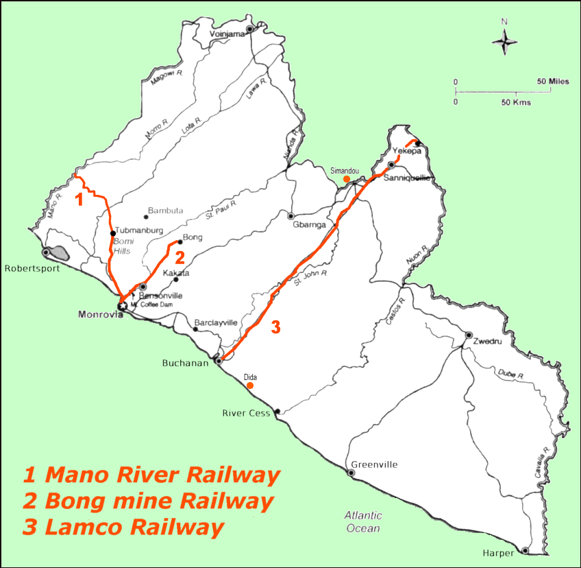 แผนที่เส้นทางรถไฟในไลบีเรีย