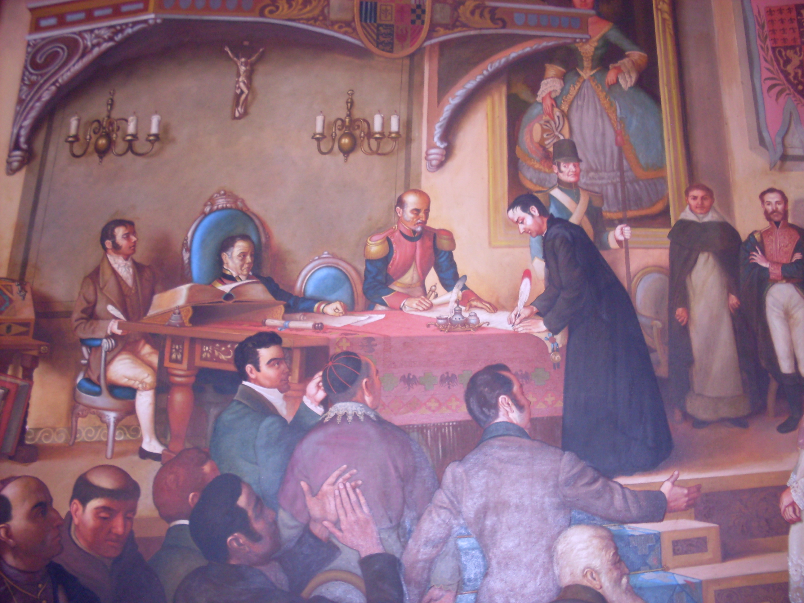 José Matías Delgado depicted at the signing of the Act of Independence of Central America in Guatemala City on September 15, 1821.
