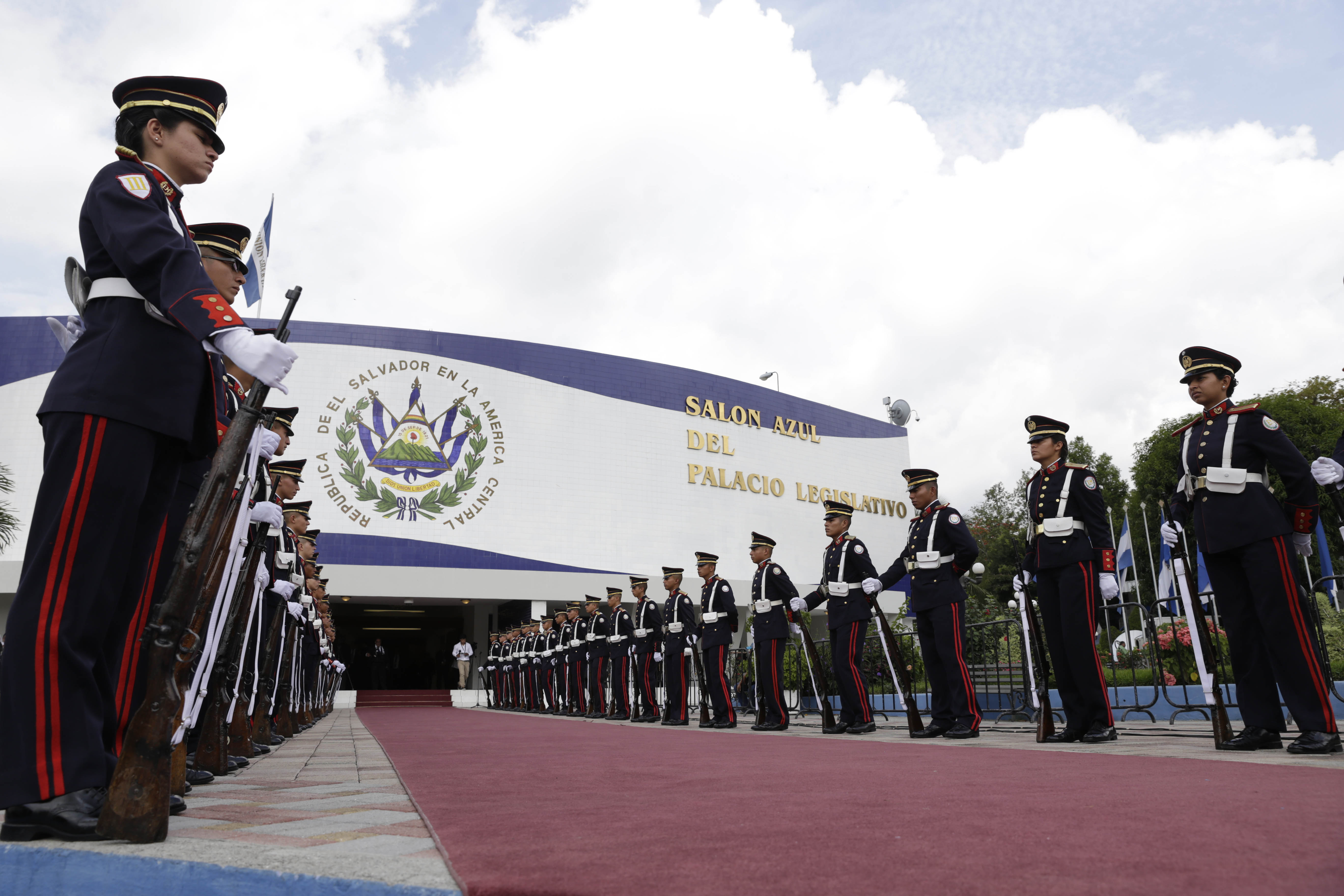 Salvadoran cadets inside the Legislative Assembly of El Salvador, the country's unicameral legislature.