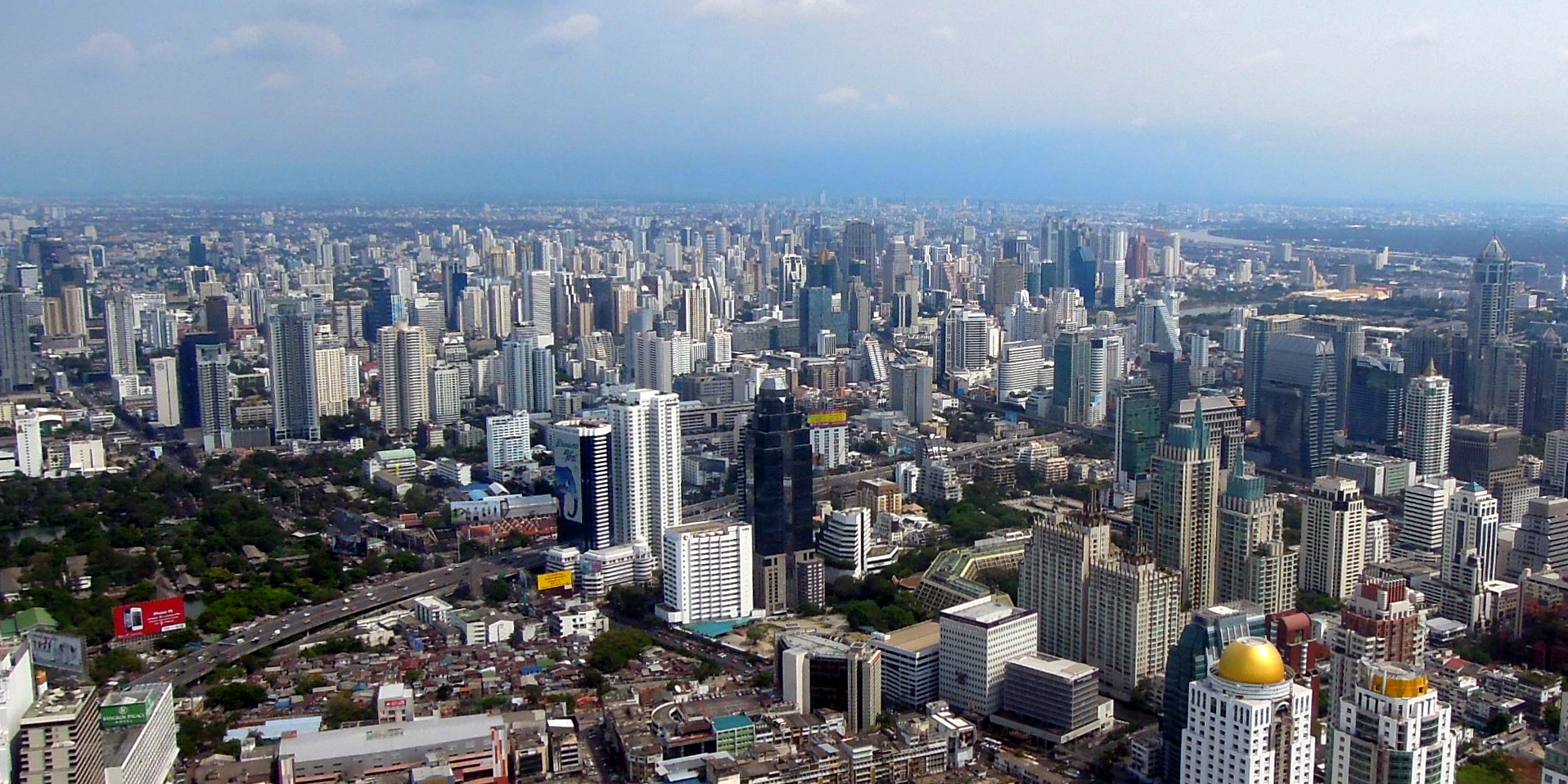 A panoramic view of Bangkok, Thailand's sprawling capital and largest city, a major economic, cultural, and transportation hub in Southeast Asia.