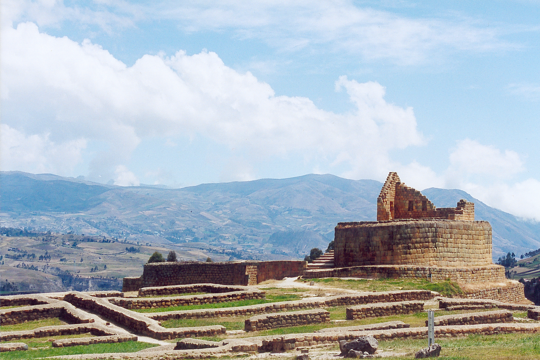 Ruins of Ingapirca, an important Inca site in Ecuador, serving as an outpost, supply center, and place of worship for Inti, the sun god.