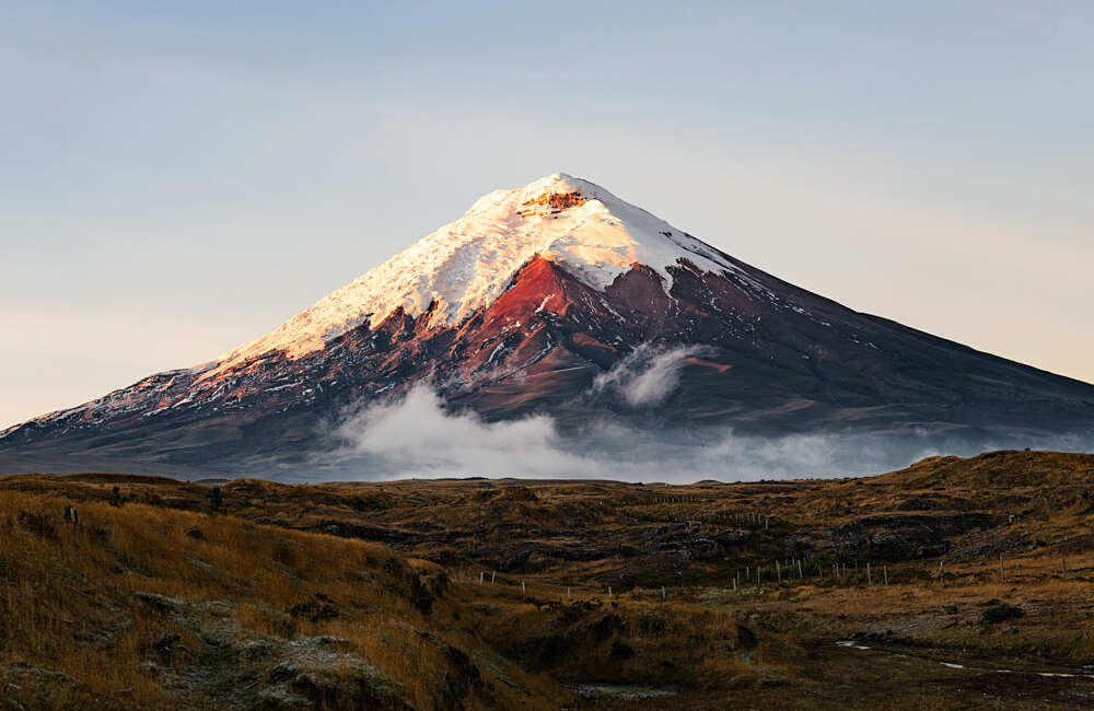 The Cotopaxi volcano, one of the world's highest active volcanoes and a prominent feature of the Ecuadorian Andes.