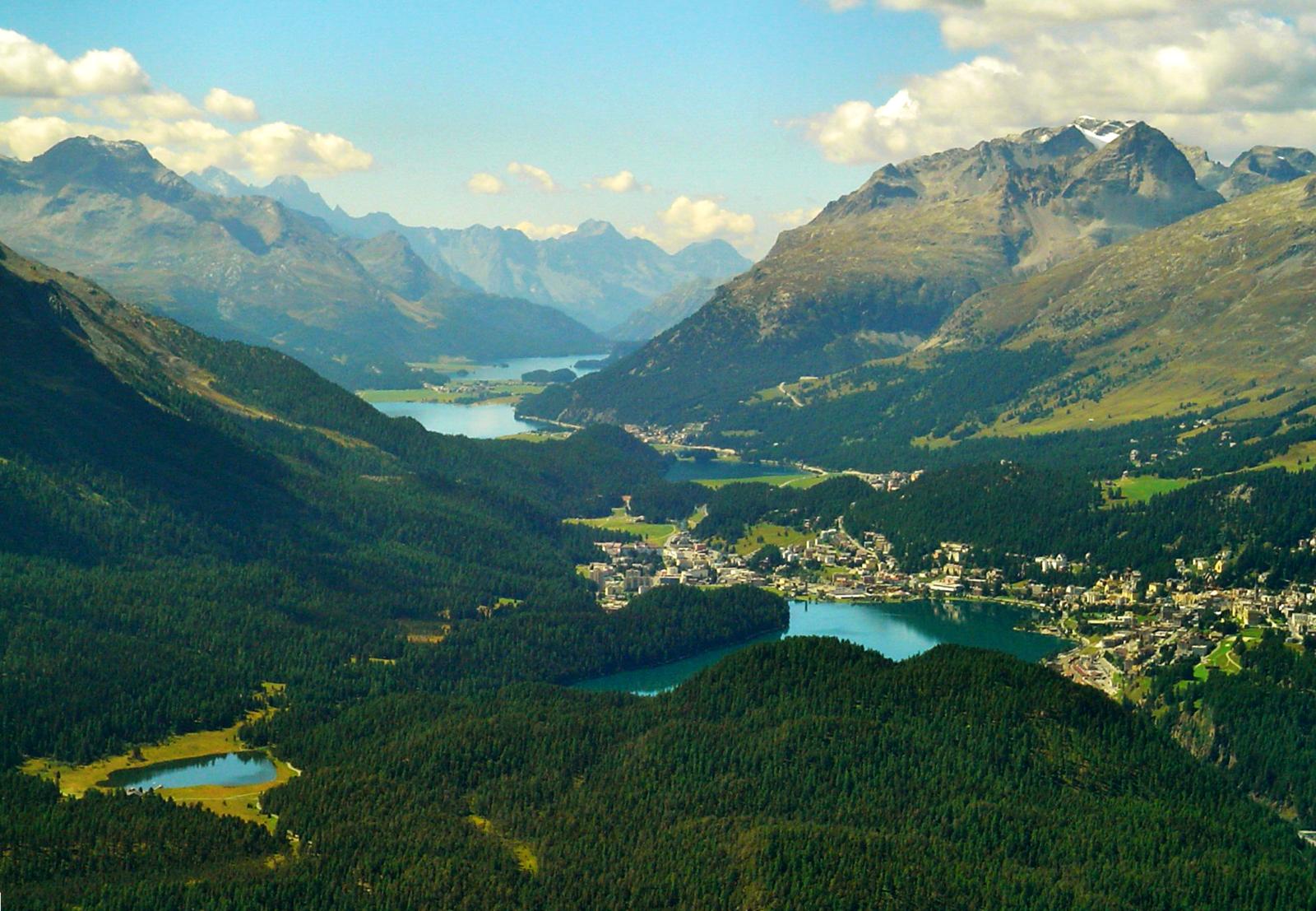 The Engadin Valley. Tourism is a major contributor to the Swiss economy, especially in Alpine regions.