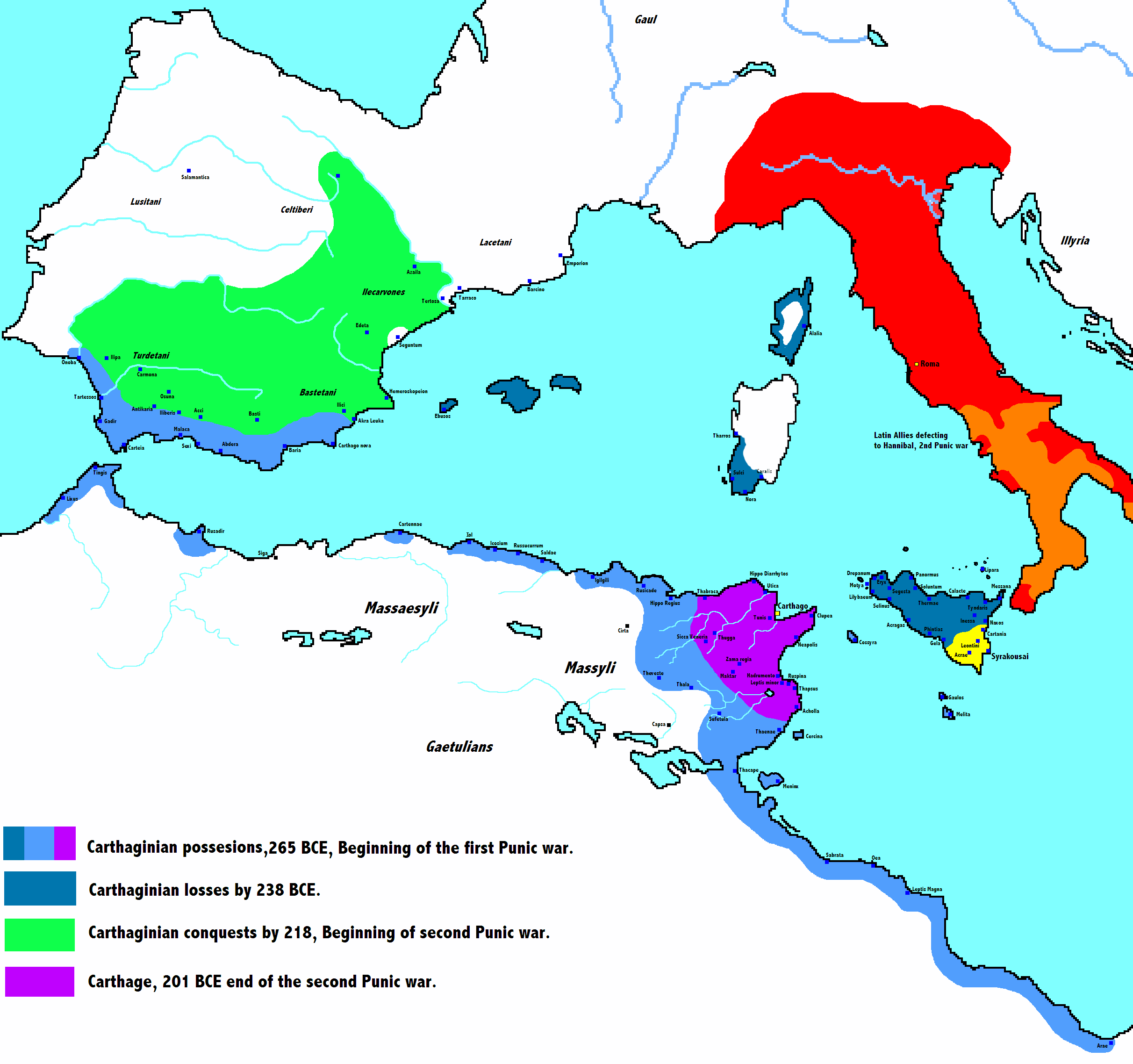 Carthaginian dependencies and protectorates through the Punic Wars