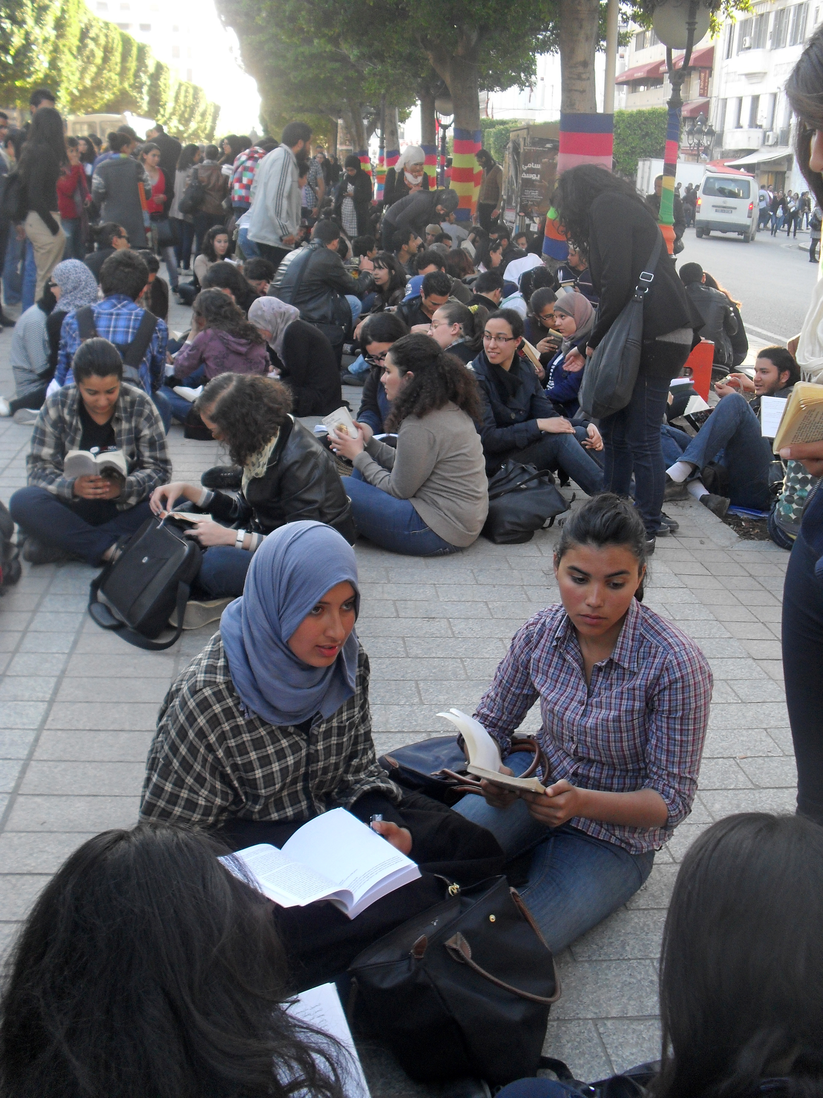 Tunisian students on World Book Day in 2012, highlighting the emphasis on education.