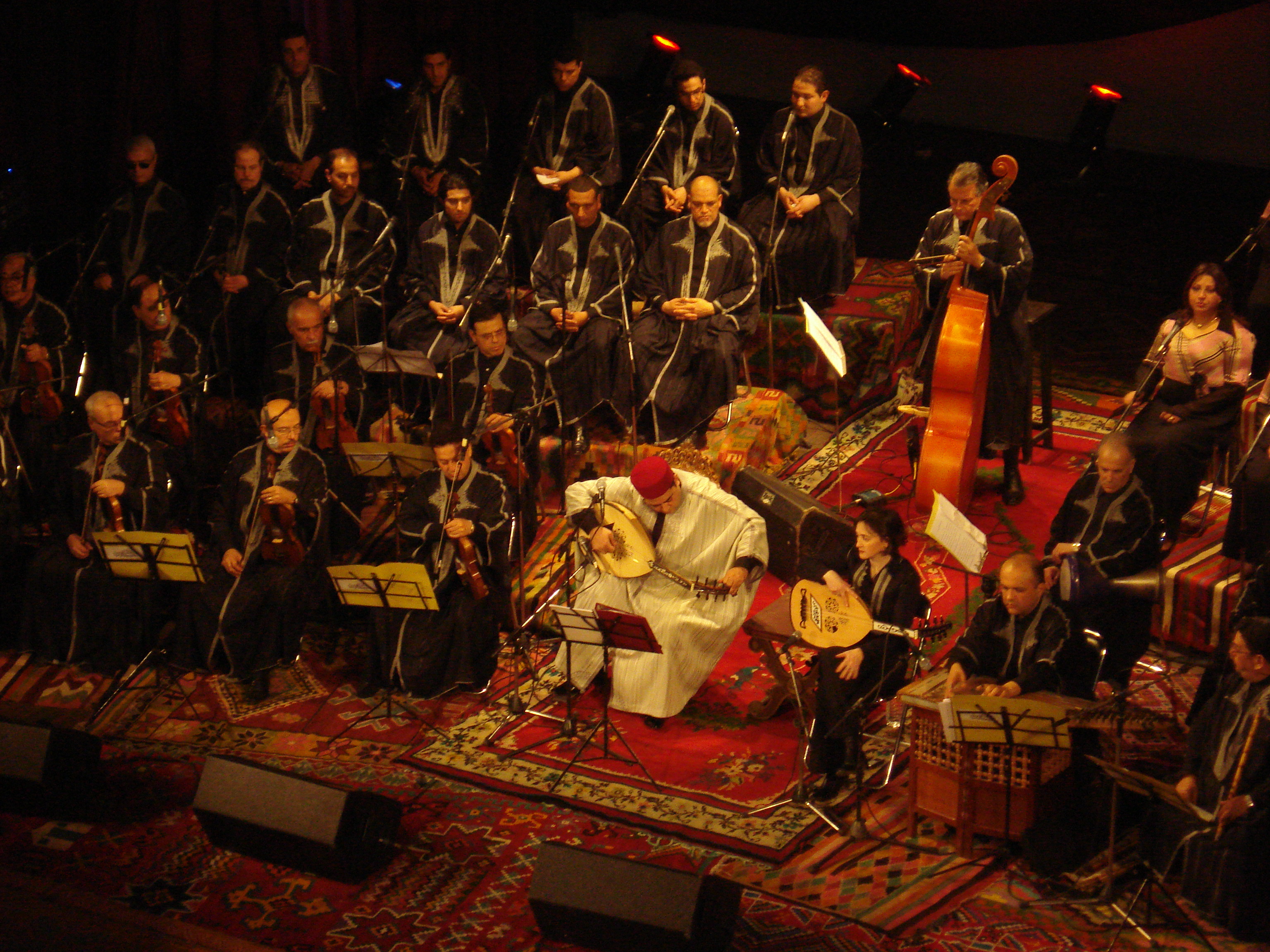 A Rachidia orchestra playing traditional Tunisian music in the Tunis Theater.