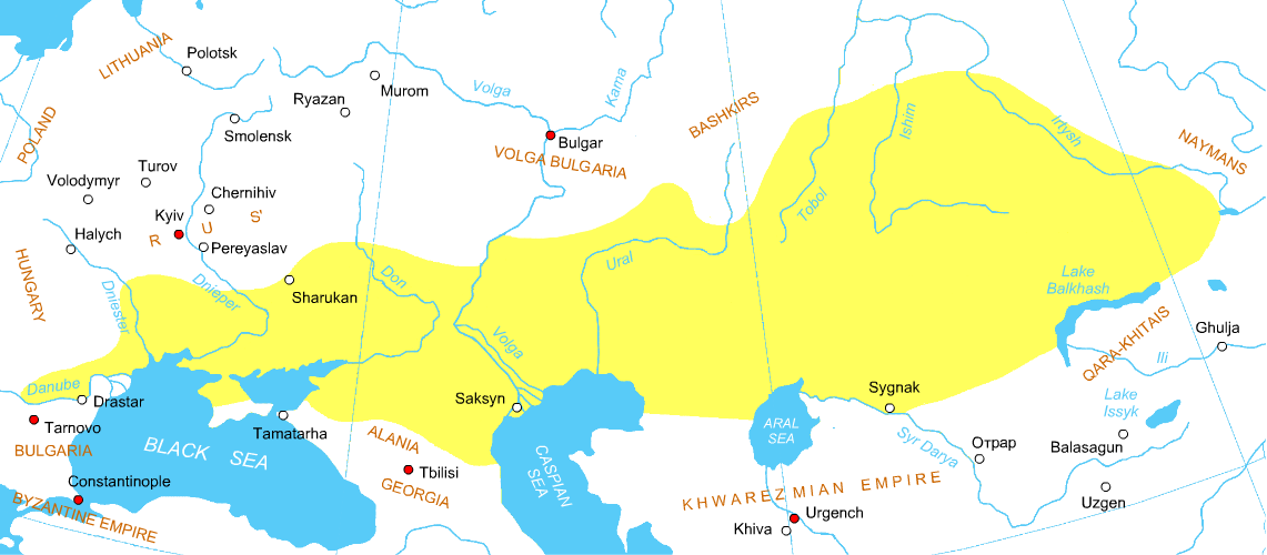 Cuman-Kipchak confederation in Eurasia circa 1200. The Kazakhs are descendants of Kipchaks and other Turkic and medieval Mongol tribes.