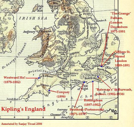 Nước Anh của Kipling: Bản đồ nước Anh hiển thị các ngôi nhà của Kipling