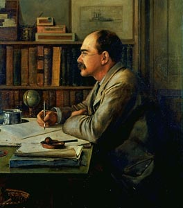 Kipling tại bàn làm việc của ông, 1899. Chân dung của Burne-Jones.