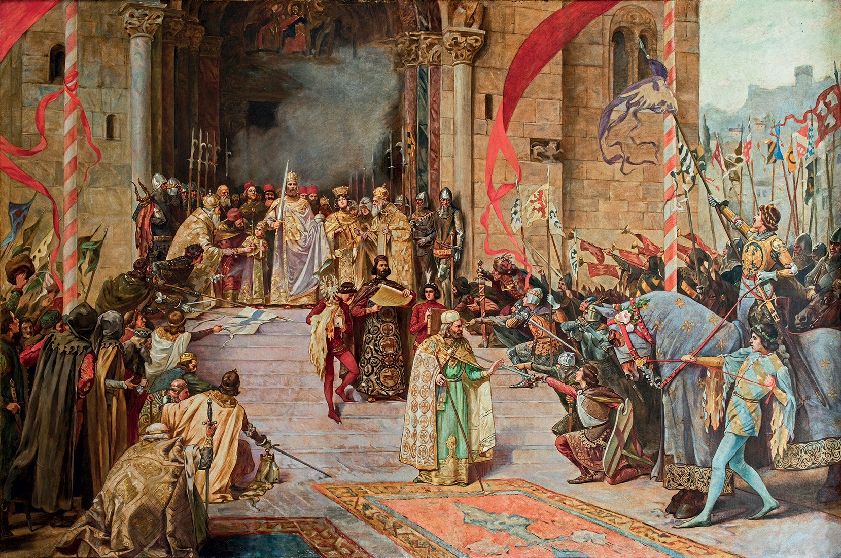 Penobatan Tsar Stefan Dušan, yang dikenal sebagai Dušan yang Perkasa, di Skopje, sebagai Kaisar Serbia dan Yunani pada tahun 1346