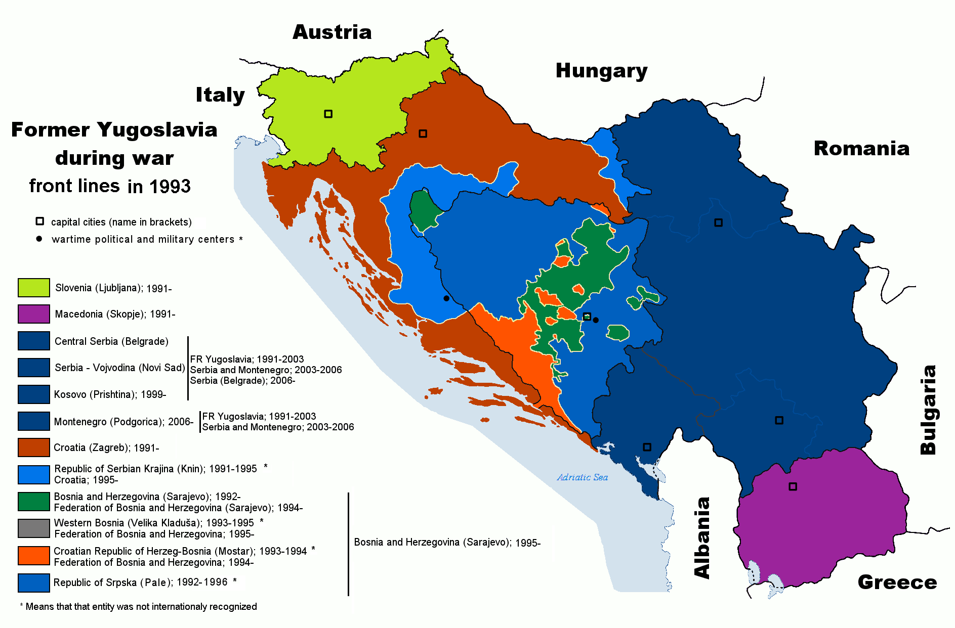 Republik Federal Yugoslavia dan wilayah negara-negara bagian Serbia yang memisahkan diri, Republika Srpska dan Republika Srpska Krajina selama perang Yugoslavia