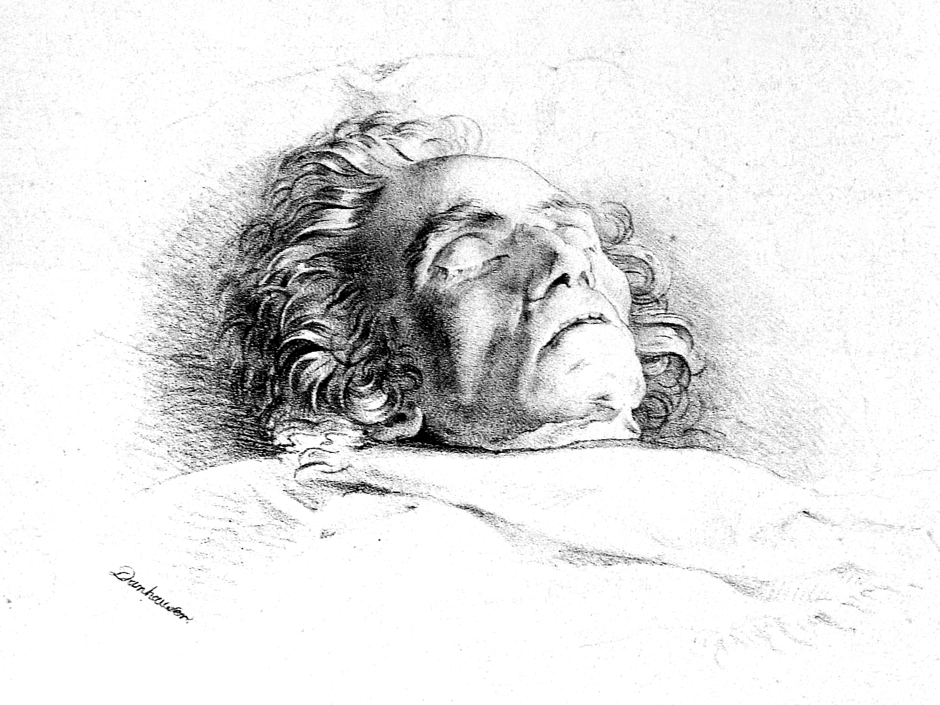 Beethoven trên giường bệnh trong bản phác thảo của Josef Danhauser.