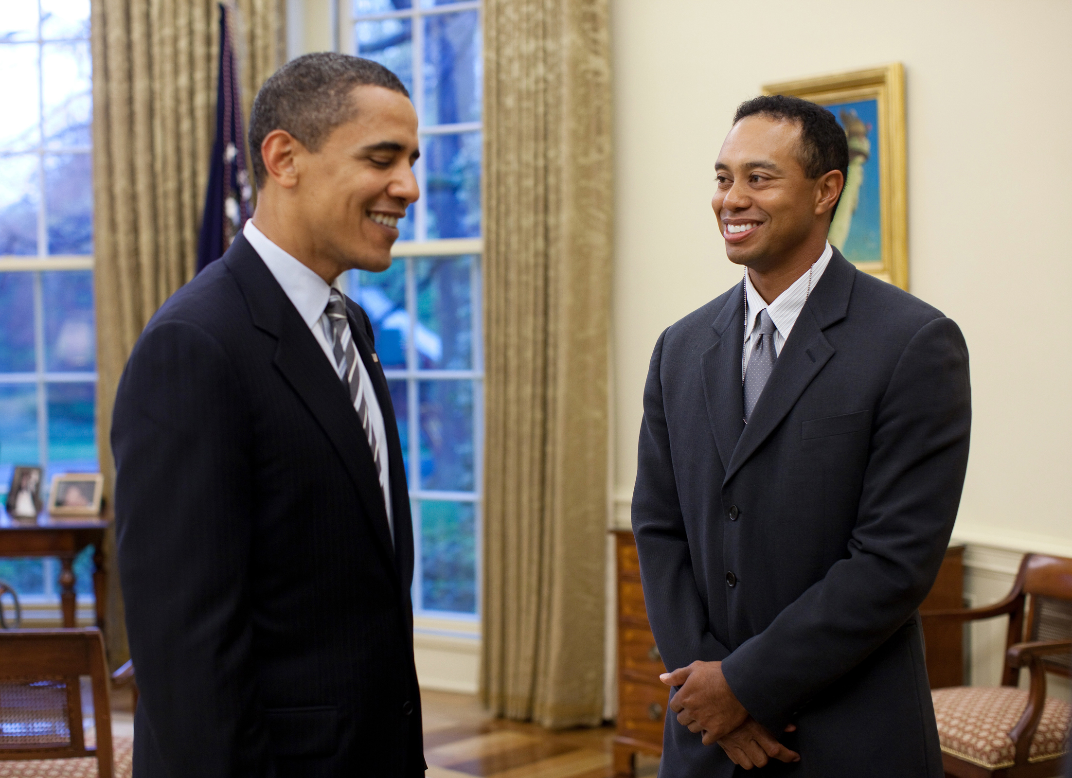 Woods meeting Barack Obama in the Oval Office, April 2009