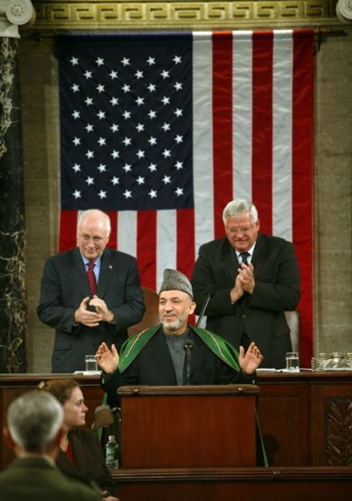 Karzai phát biểu trước Quốc hội Hoa Kỳ vào tháng 6 năm 2004.