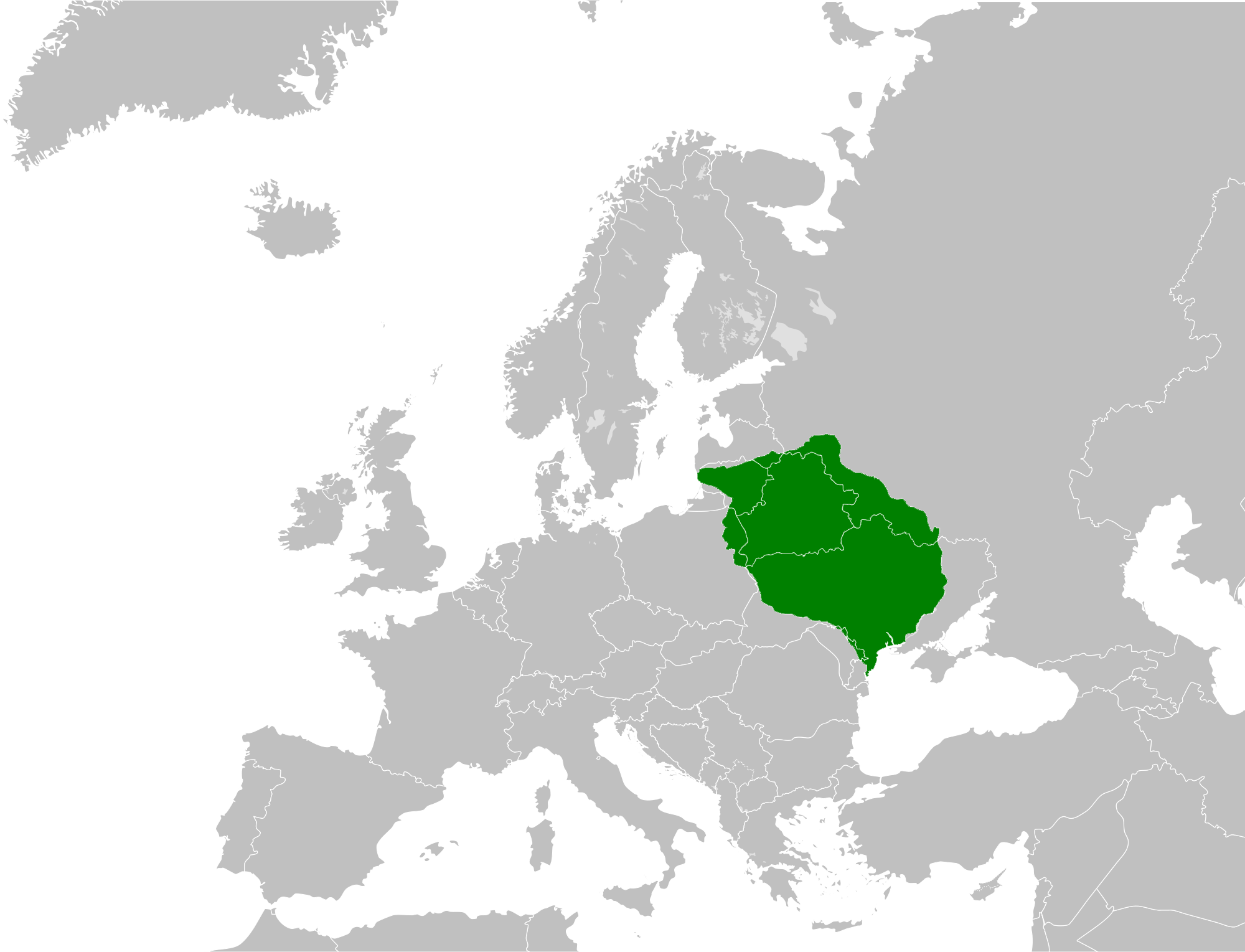 A map of the Grand Duchy of Lithuania in the 15th century prior to its union with the Kingdom of Poland. Belarus was fully within its borders.