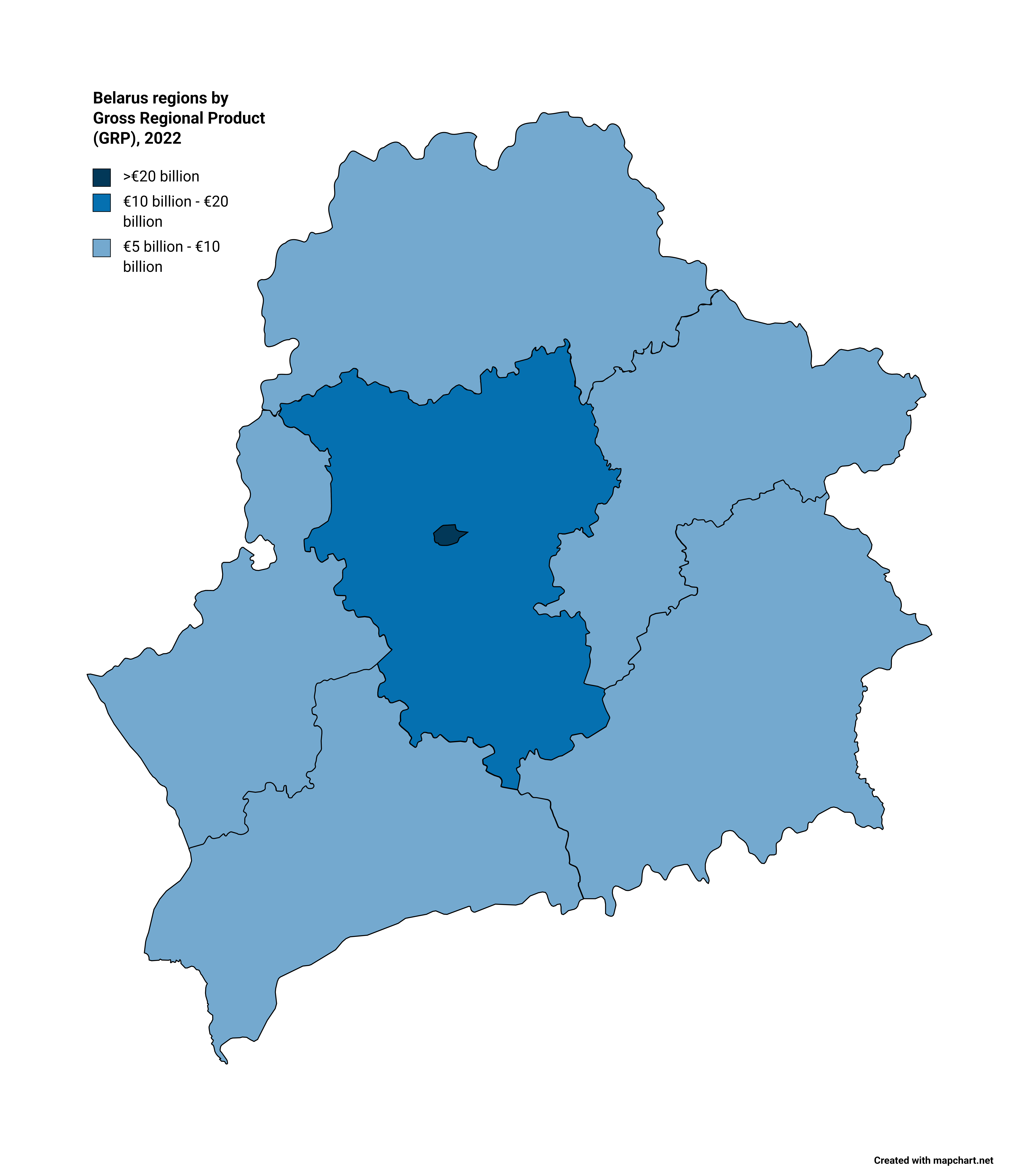 Belarus regions by Gross Regional Product (GRP) in 2022.