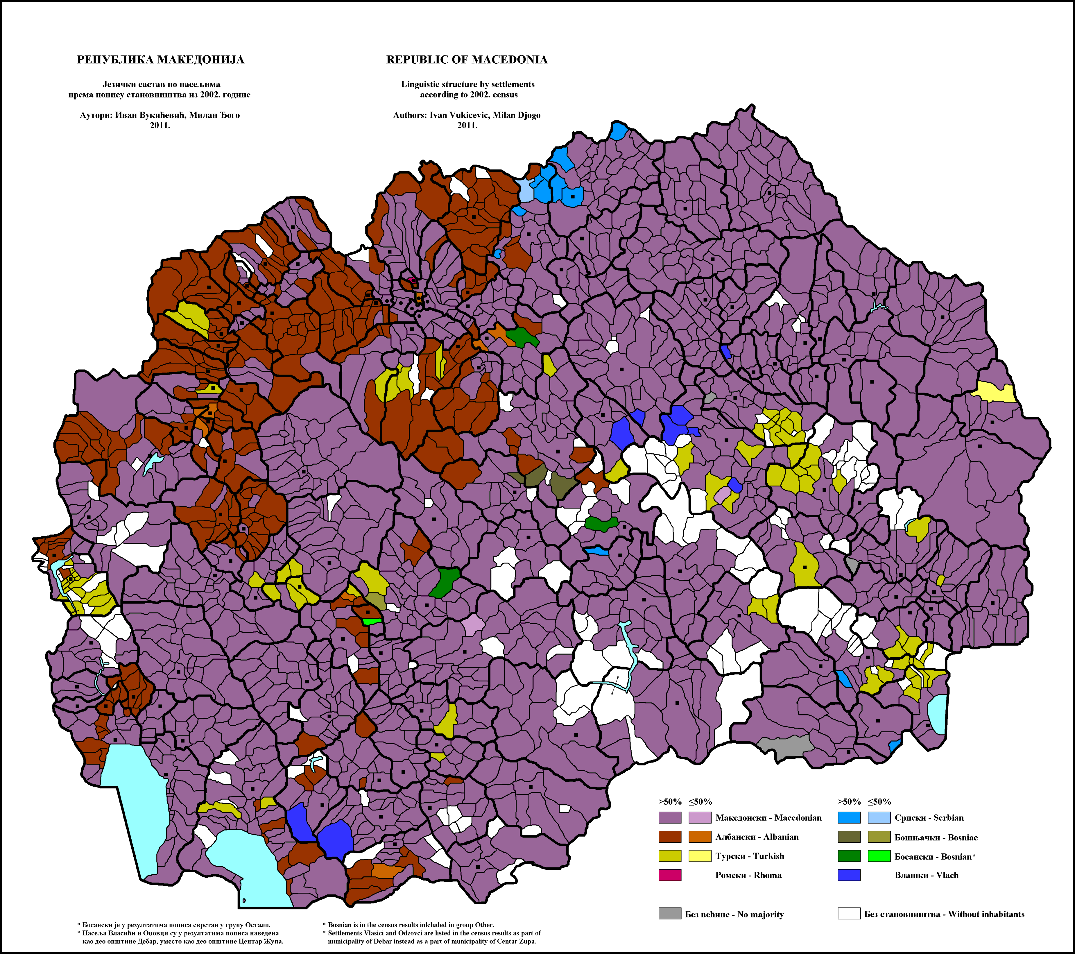 Peta linguistik Makedonia Utara, sensus 2002