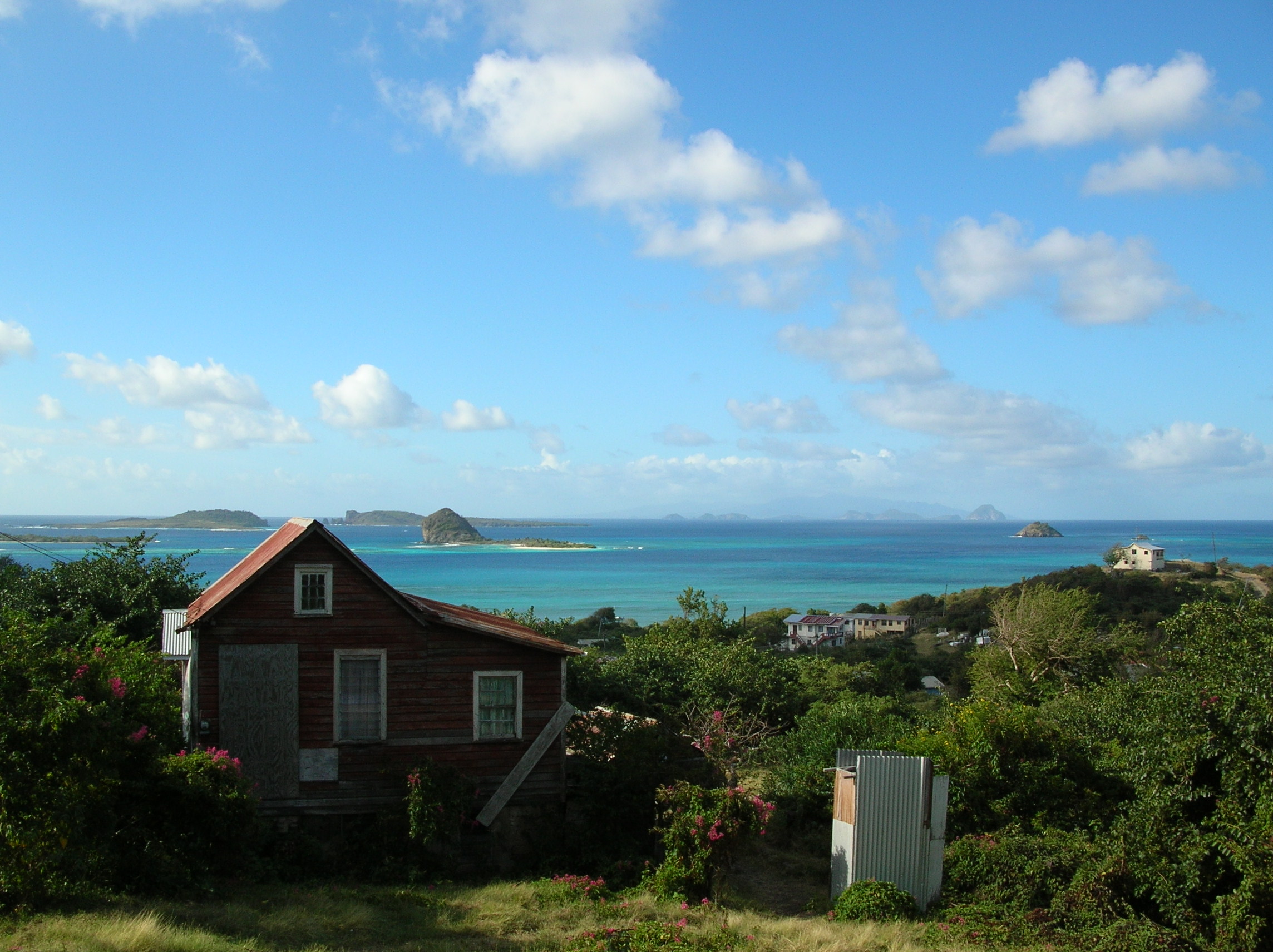 A view of Carriacou, with other Grenadine islands visible in the distance.