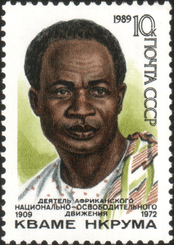 Bapak pendiri kemerdekaan Kwame Nkrumah. Berdasarkan konsep Pan-Afrikanisme, ia bertujuan untuk mendirikan Amerika Serikat Afrika, namun digulingkan pada tahun 1966.