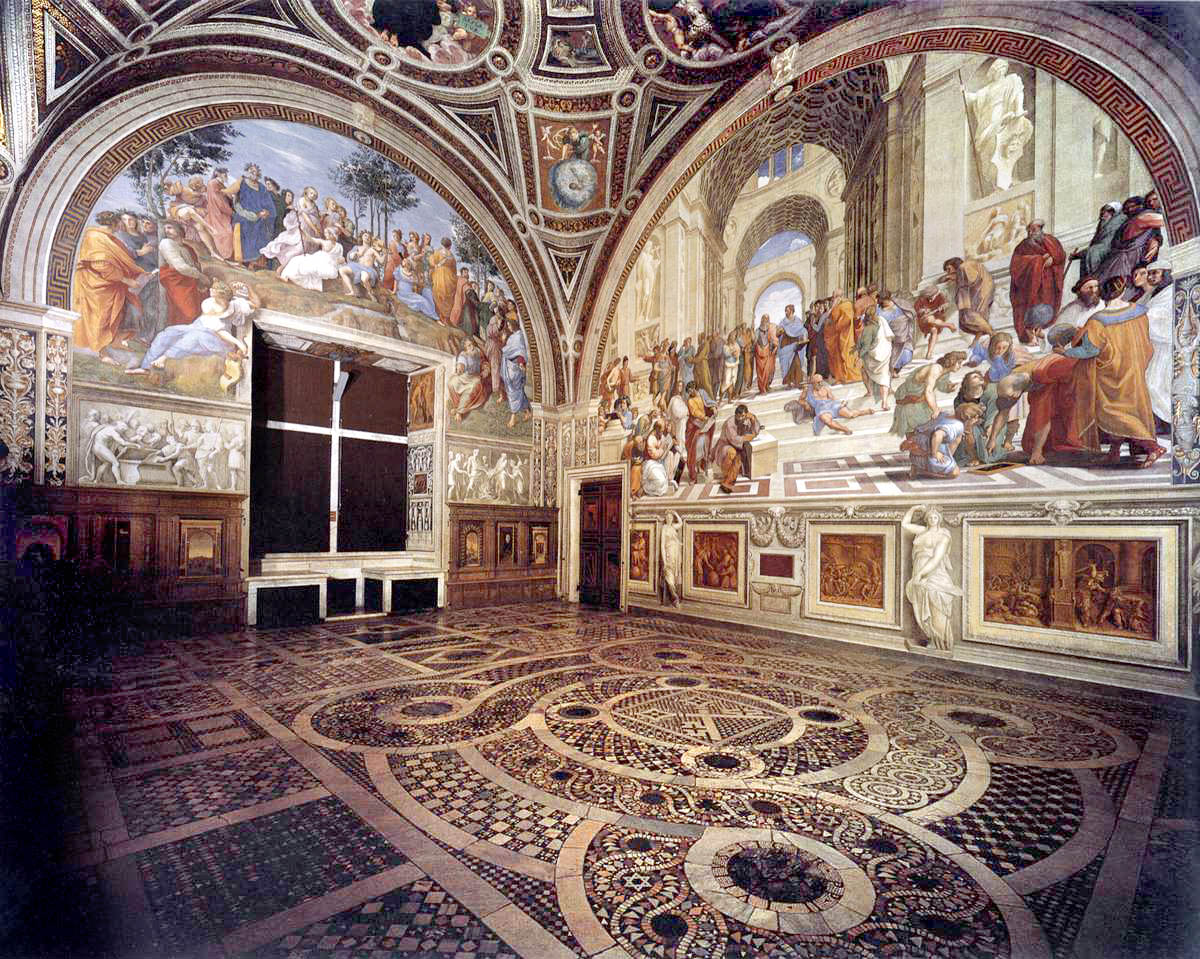 The The School of Athens fresco by Raphael in the Raphael Rooms of the Apostolic Palace.