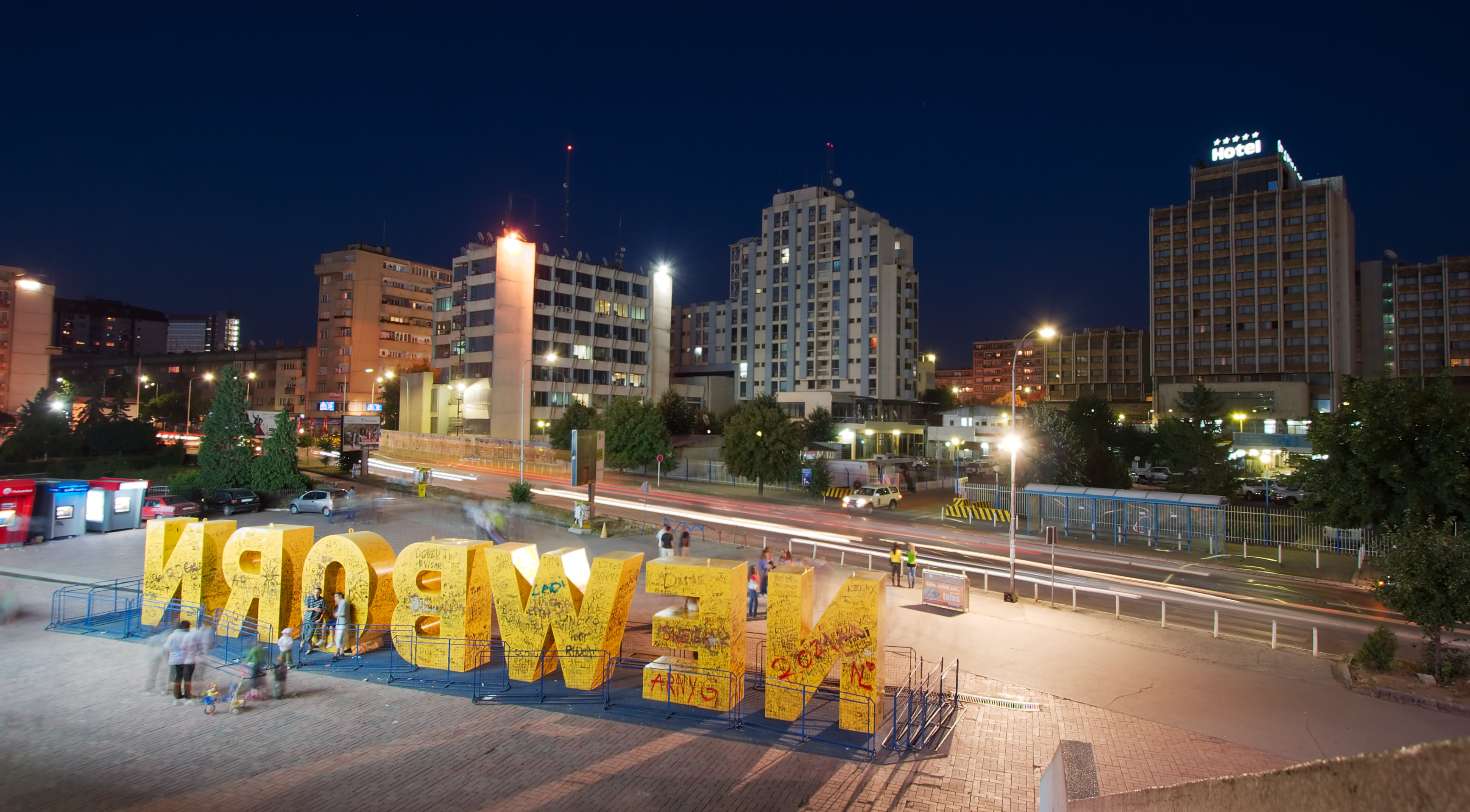 The Newborn monument in Pristina, unveiled on February 17, 2008, to celebrate Kosovo's declaration of independence.