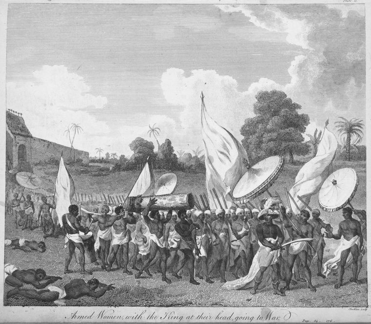 ทหารหญิงอามาซอนแห่งดาโฮมีย์กับกษัตริย์เป็นผู้นำ ออกรบ ปี ค.ศ. 1793