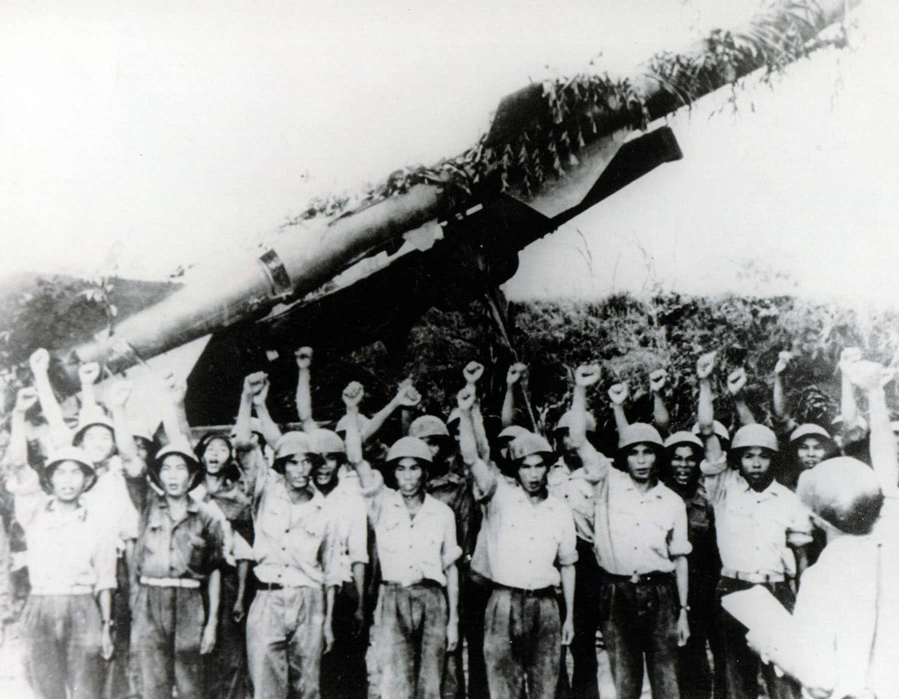 North Vietnamese troops pose in front of a Soviet S-75 missile launcher.