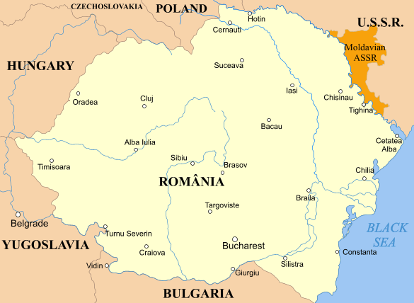 RSSO Moldavia (oranye) dan Rumania, 1924-1940