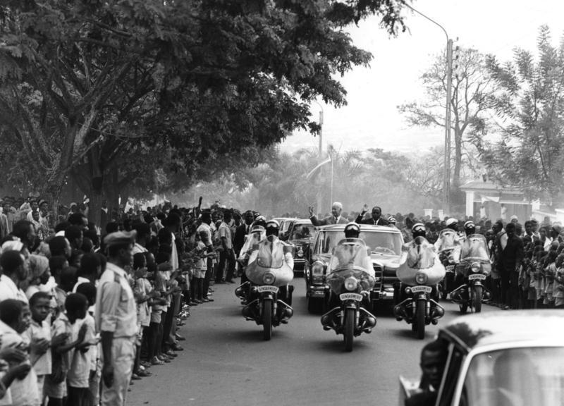 President Hamani Diori and visiting German President Heinrich Lübke greet crowds on a state visit to Niamey, 1969. Diori's single party rule was characterised by 