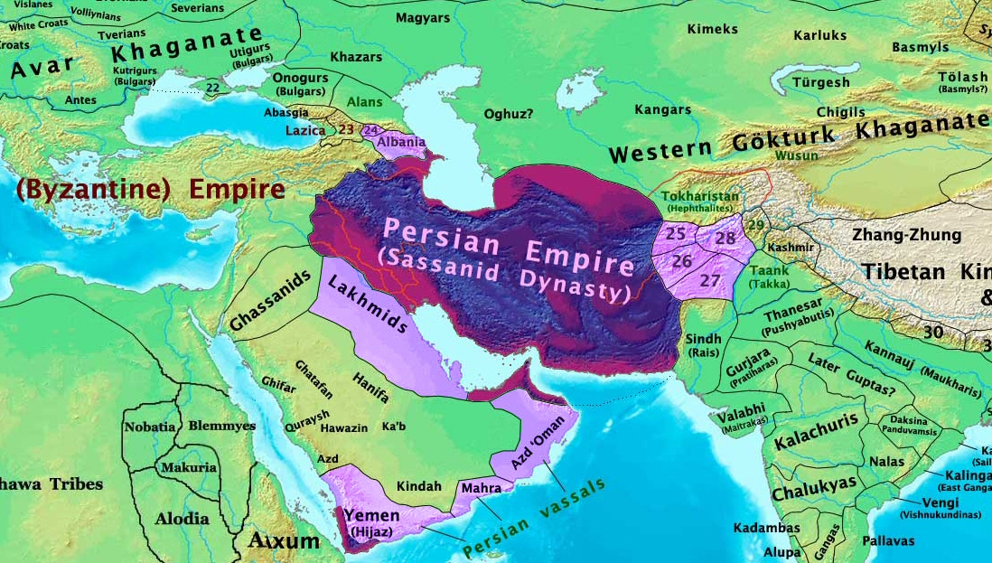 アラブによる征服直前、西暦600年頃のサーサーン朝ペルシア帝国