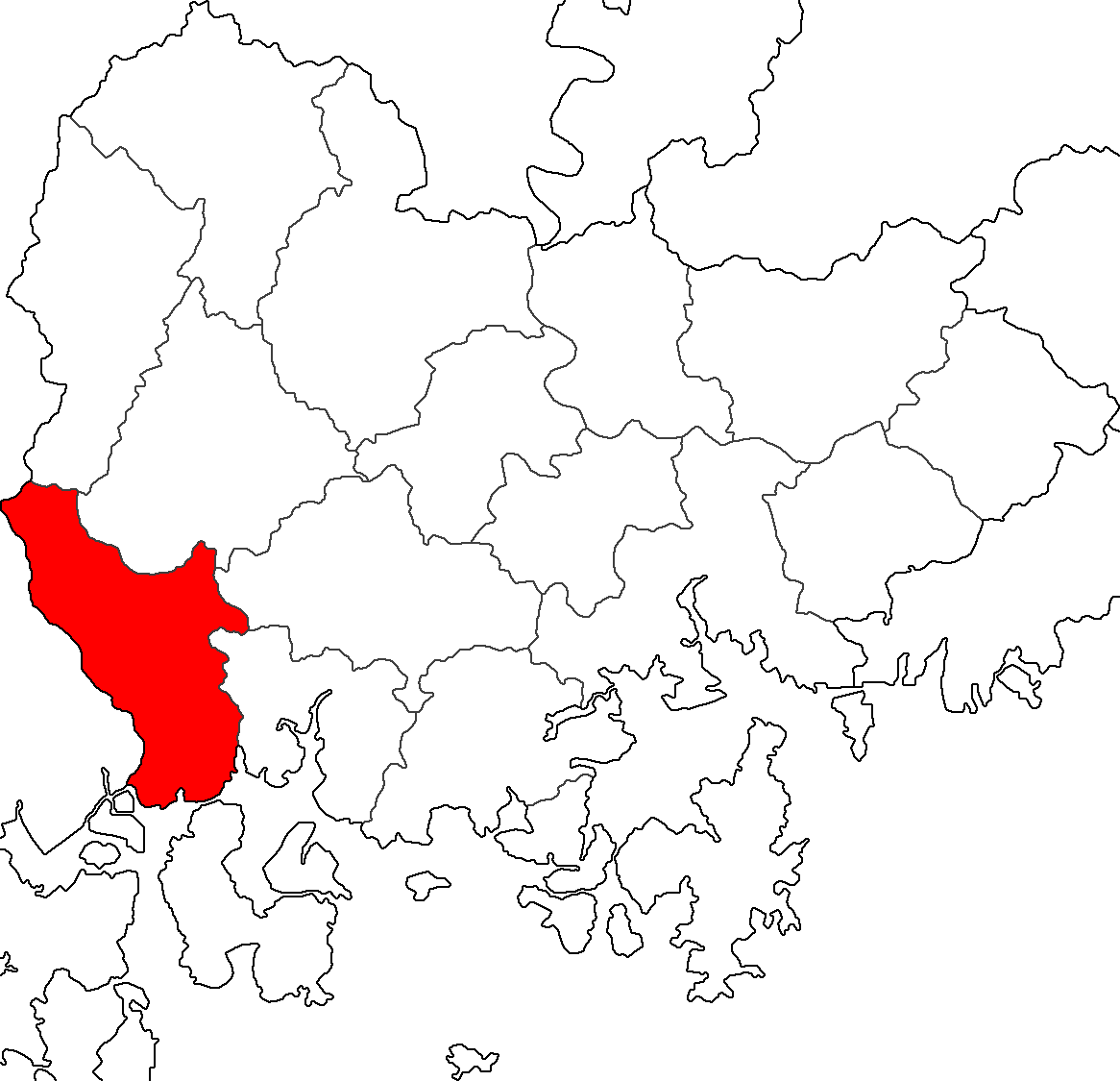 a map of the southern tip of a peninsula with an eastern region marked