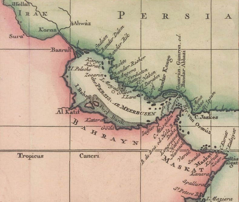 Bản đồ của Jacques-Nicolas Bellin năm 1745 về khu vực lịch sử Bahrain