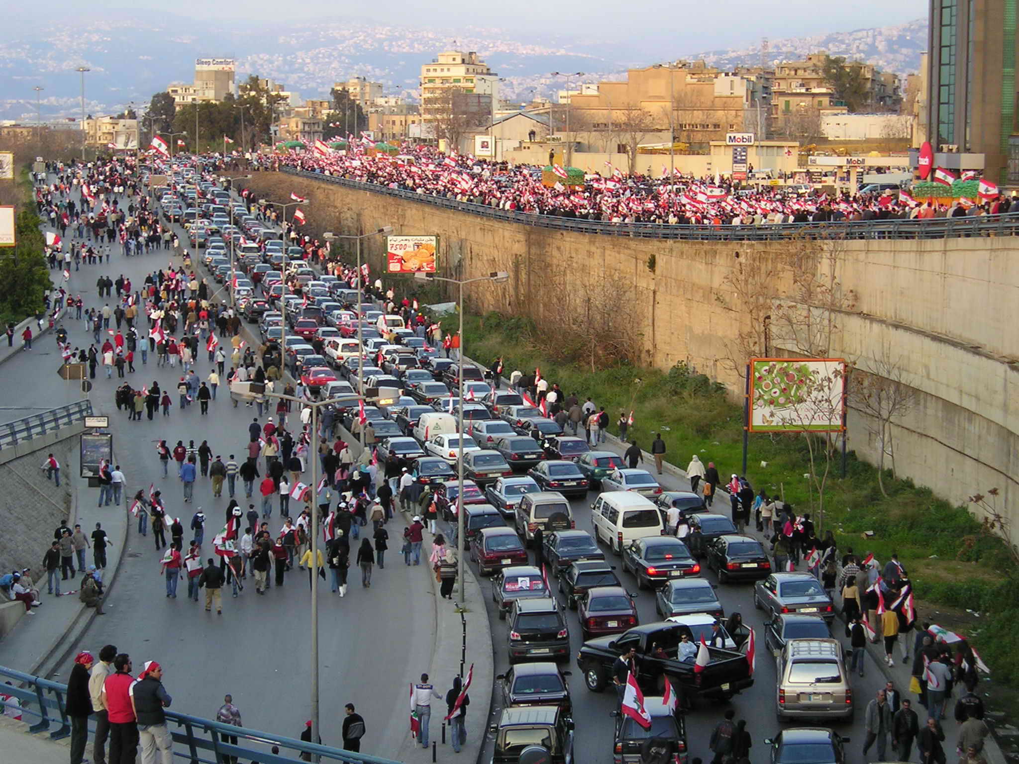 Demonstrasi di Lebanon dipicu oleh pembunuhan mantan Perdana Menteri Lebanon Rafik Hariri pada 14 Februari 2005.