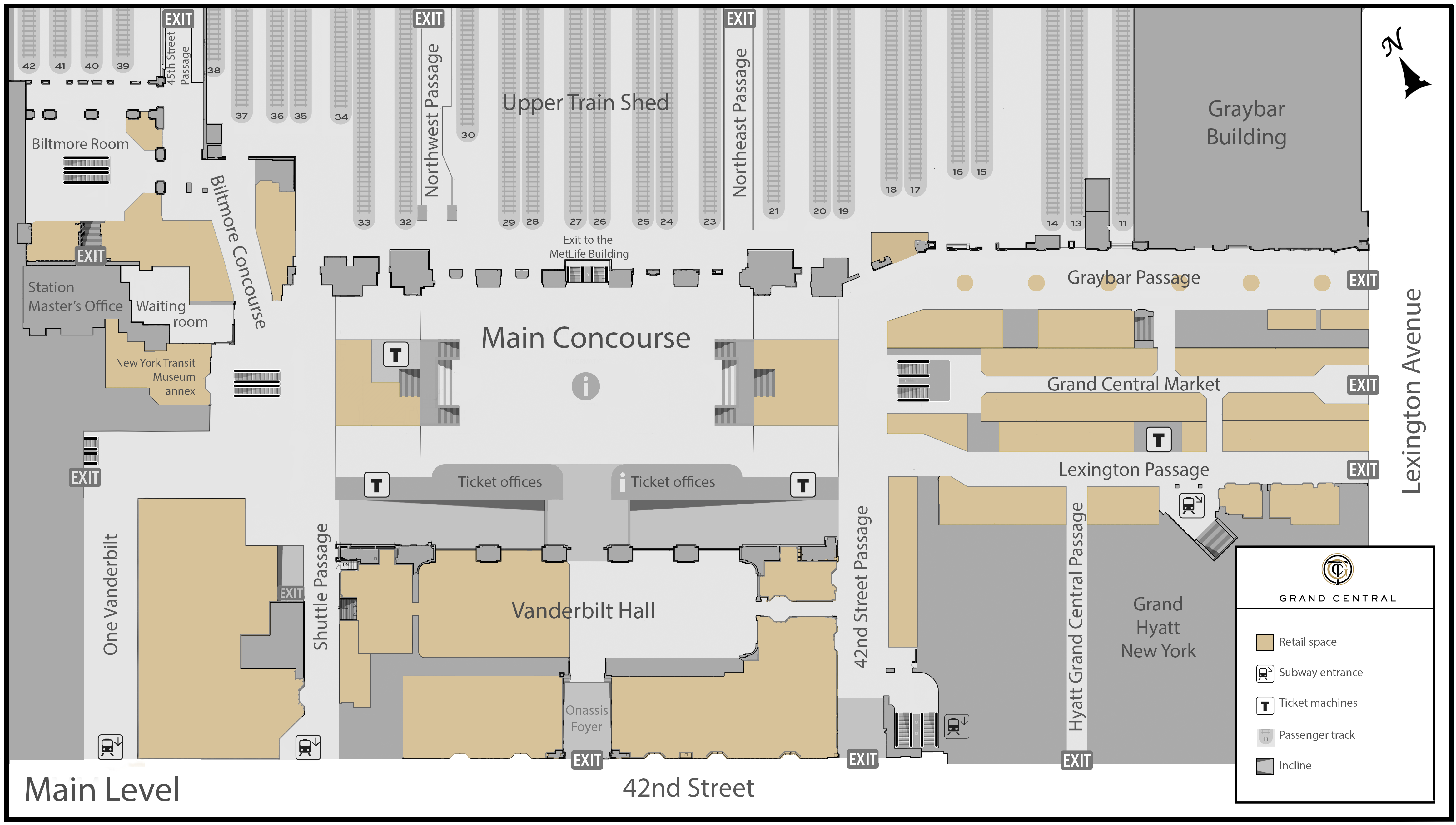 터미널 주요 레벨의 방을 나타내는 다이어그램