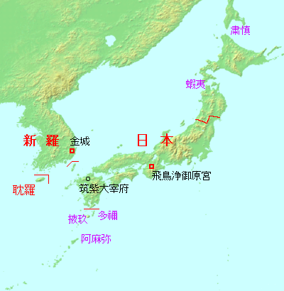 680년경 일본 주변 지도