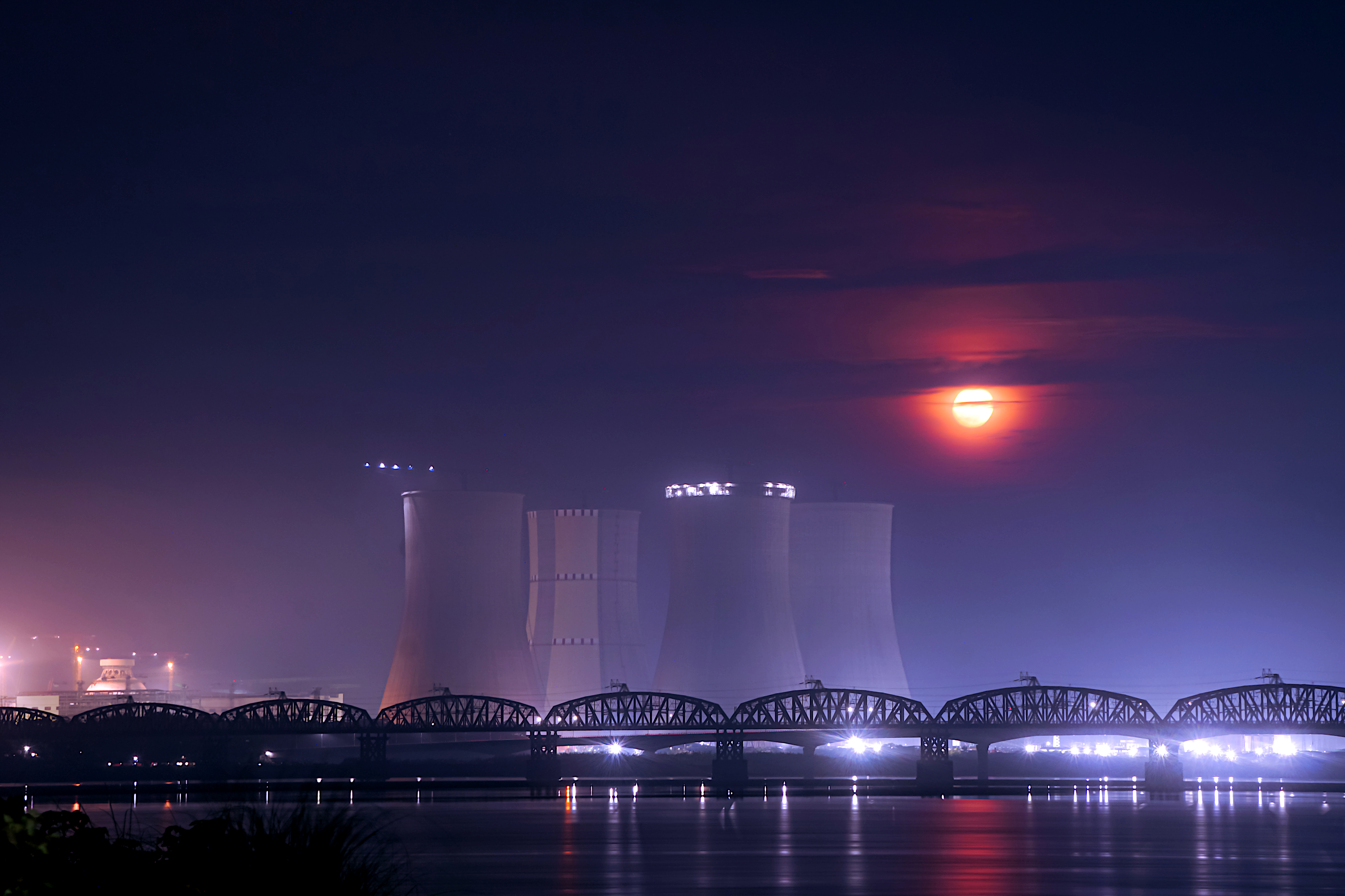 The under-construction Rooppur Nuclear Power Plant at night.