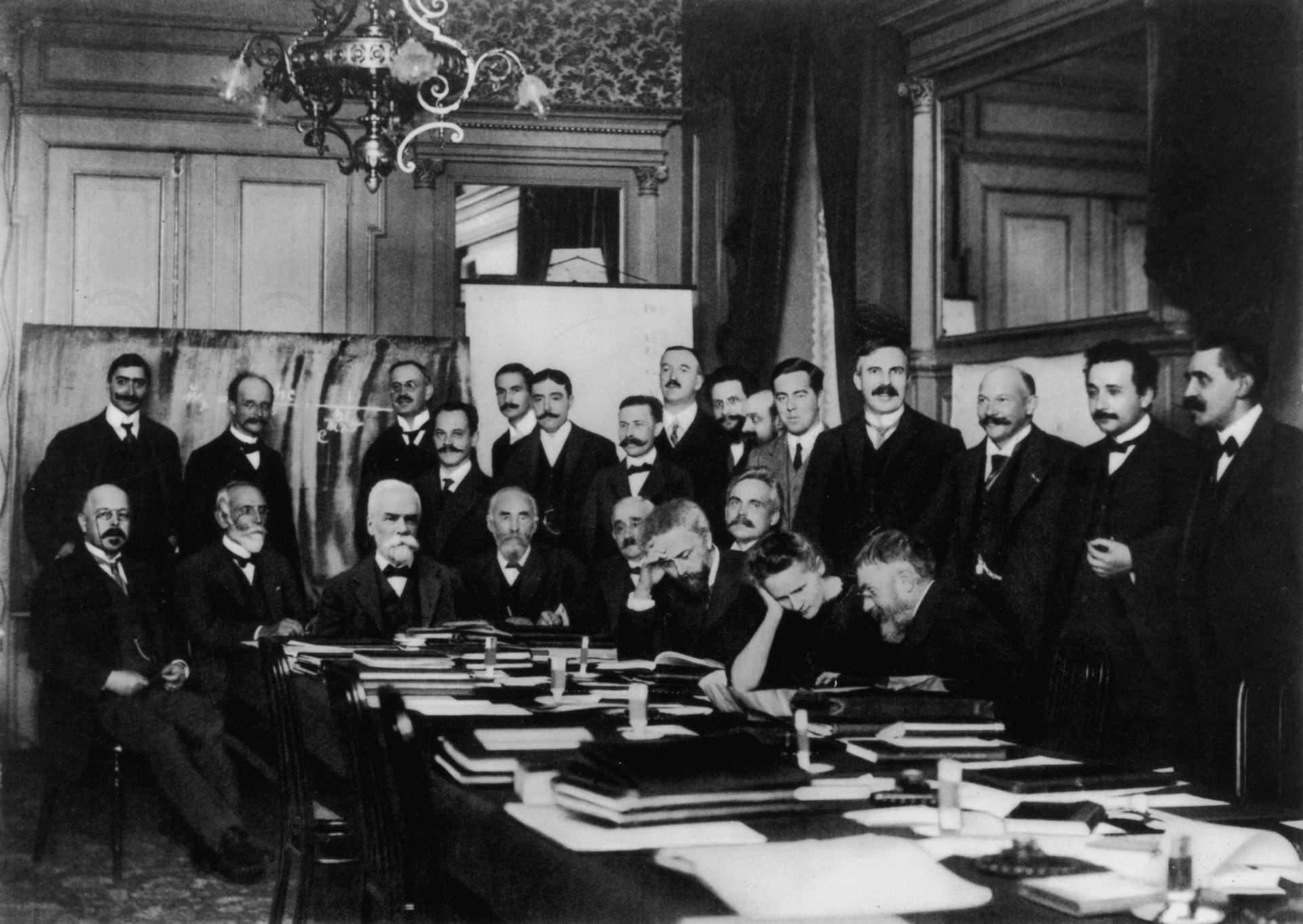 The portrait of participants to the first Solvay Conference in 1911. Ernest Solvay is the third seated from the left. Solvay was not present at the time the photo was taken, so his photo was cut and pasted onto this one for the official release
