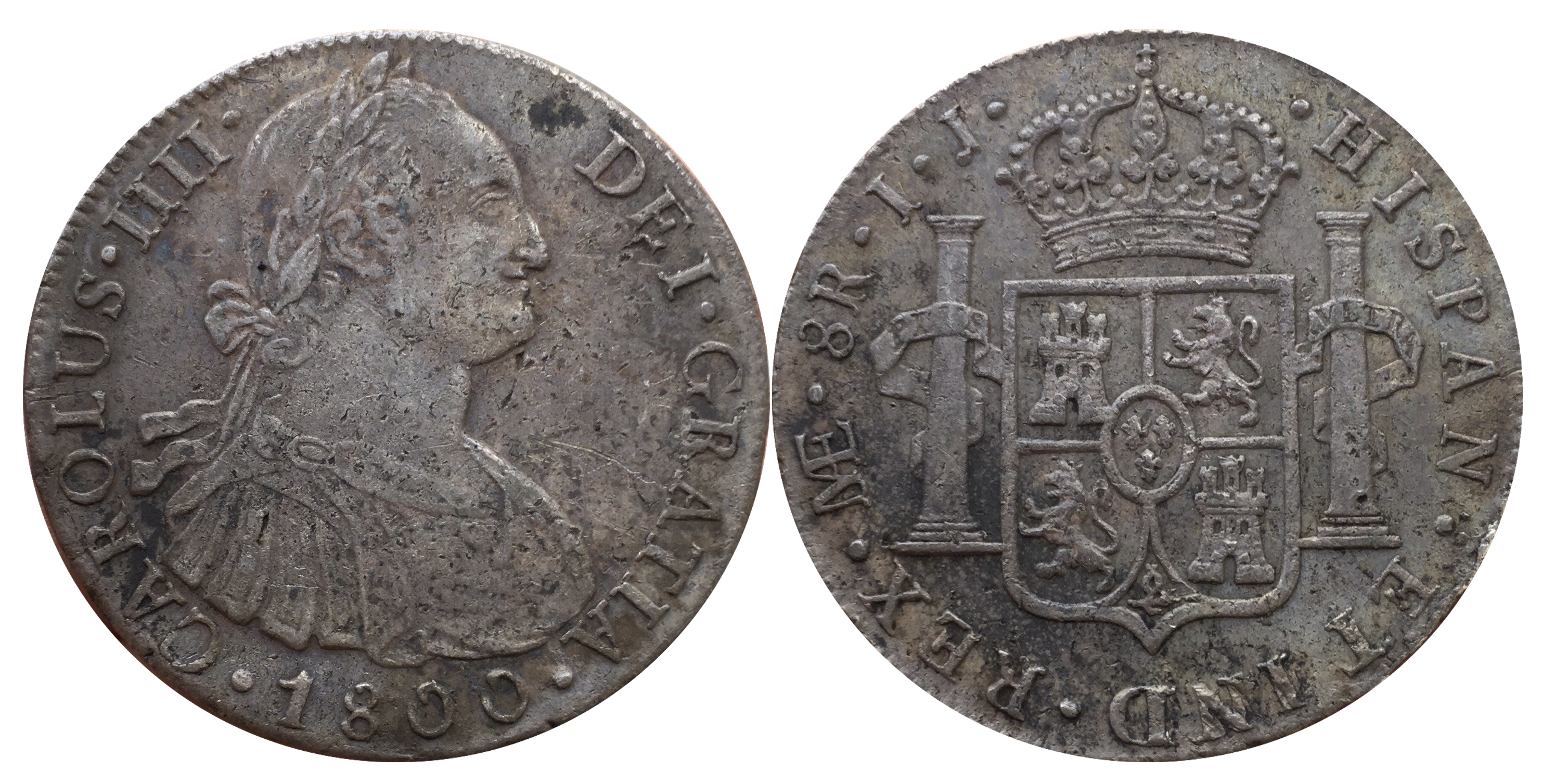 8 reales coin from the Viceroyalty of Peru, with Charles IV's portrait, minted in 1800