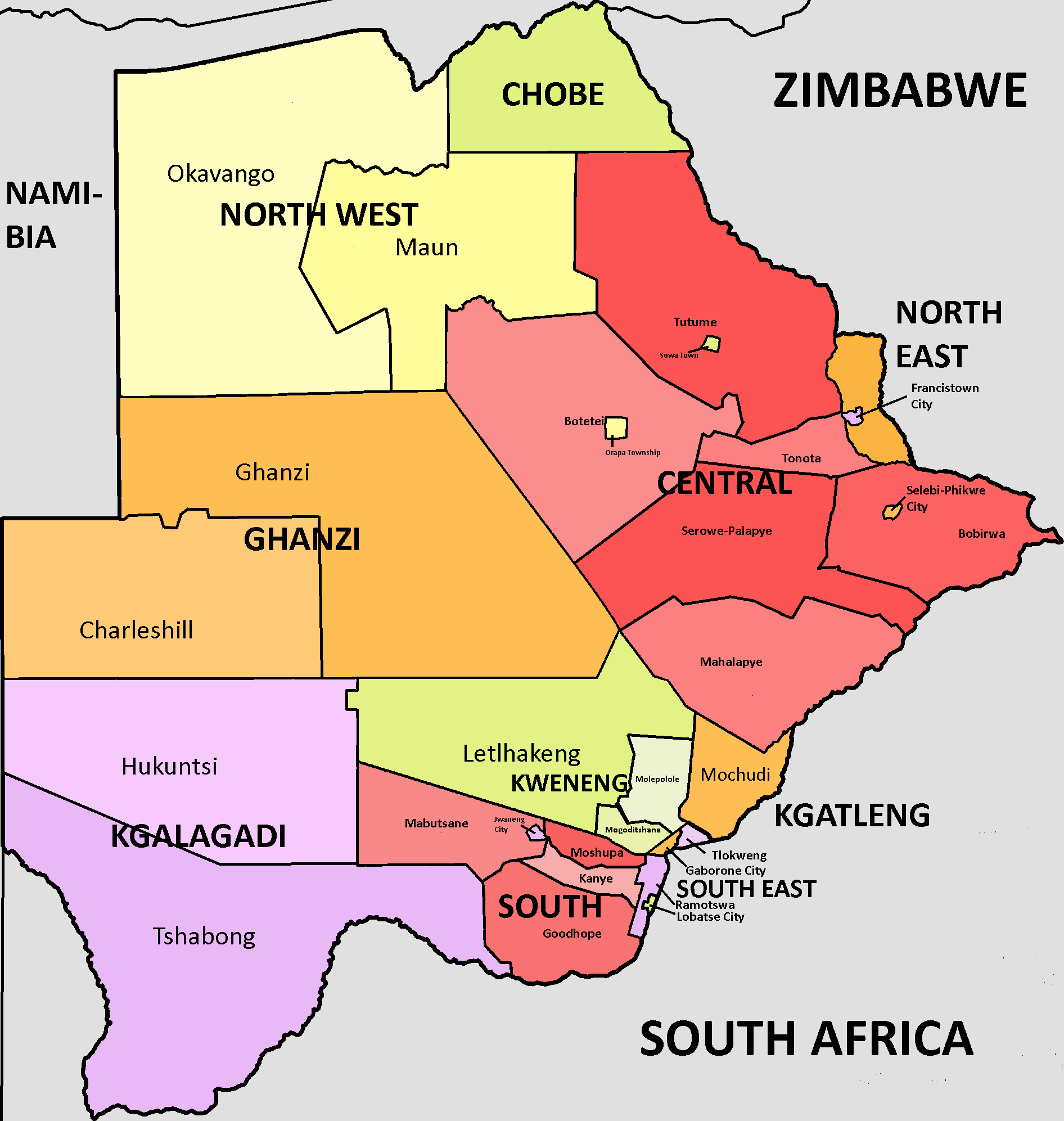 Daerah dan sub-daerah Botswana